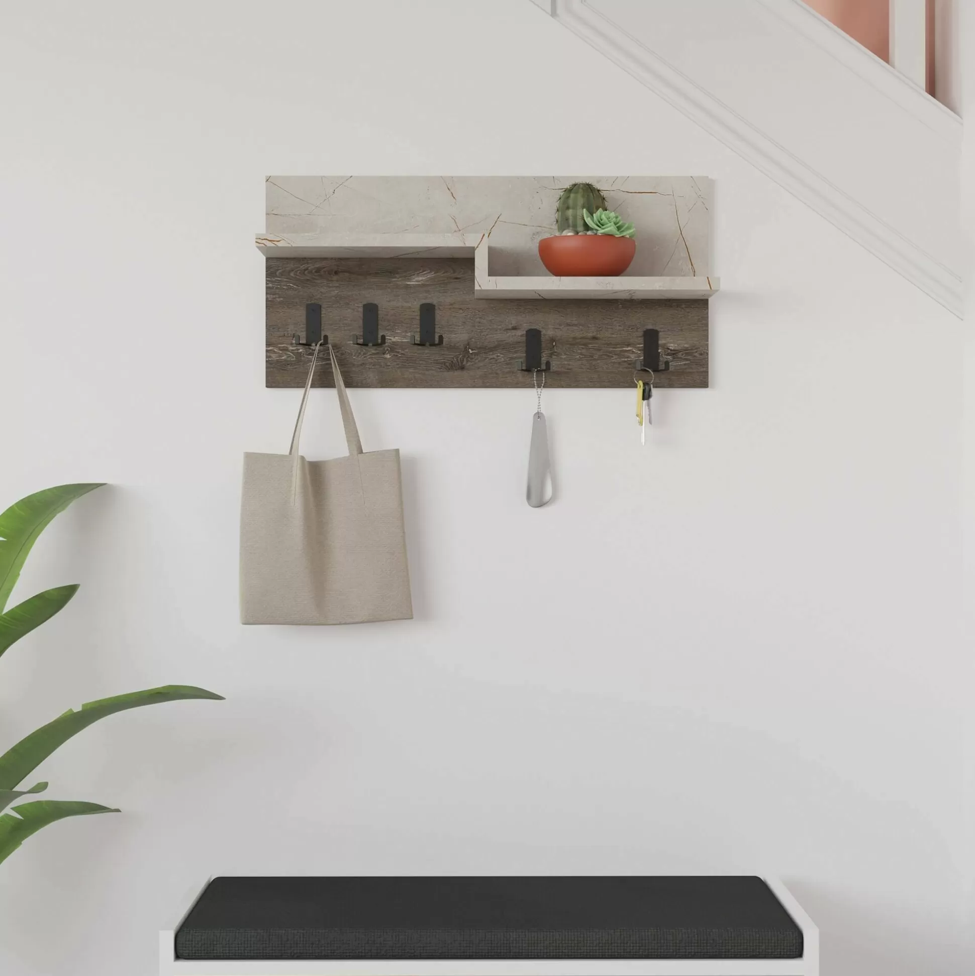 Dmora Attaccapanni<Appendiabiti Kilo, 65x15 h31 cm, Marrone e Azzurro