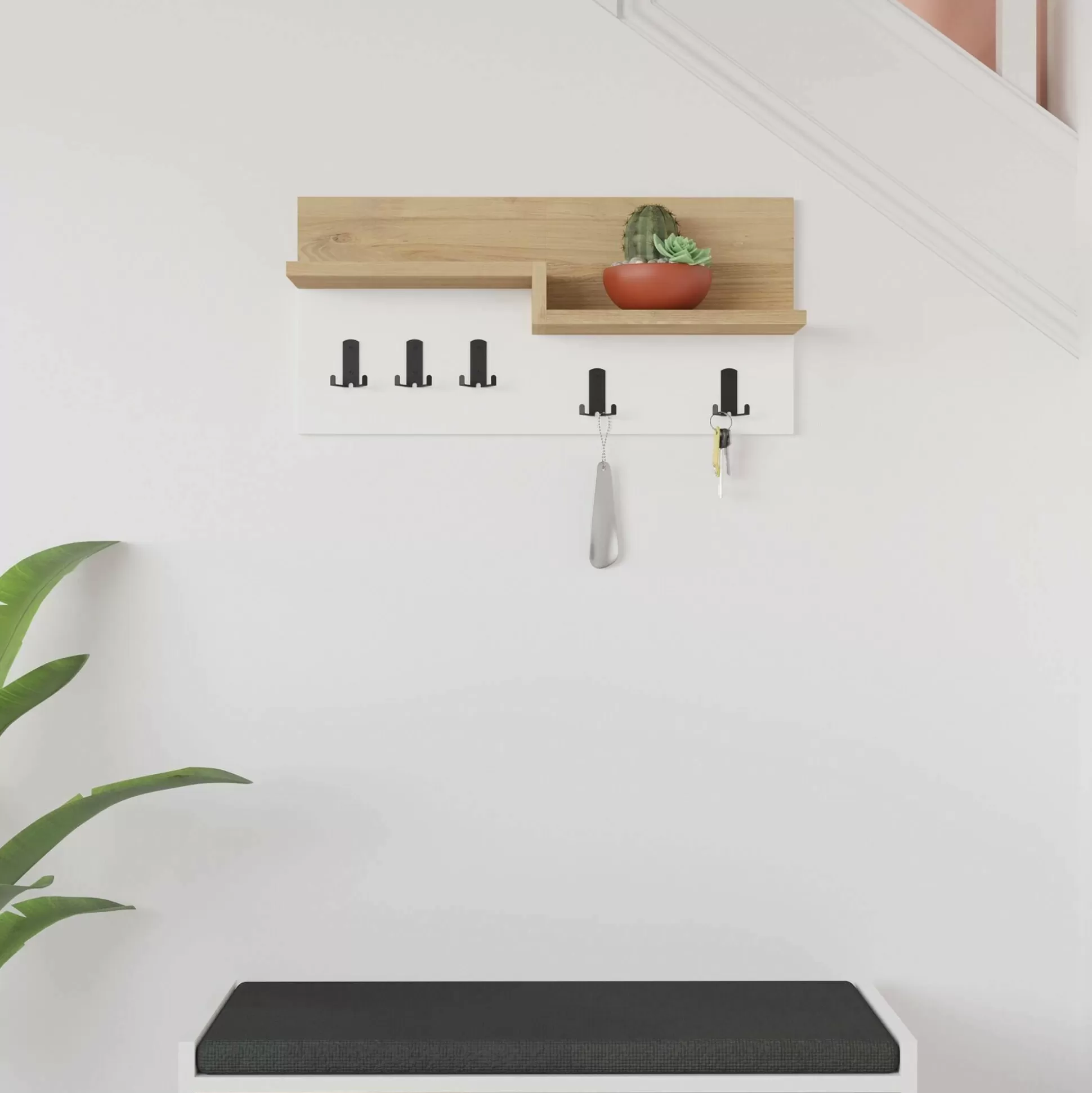 Dmora Attaccapanni<Appendiabiti Kilo, 65x15 h31 cm, Quercia e Bianco