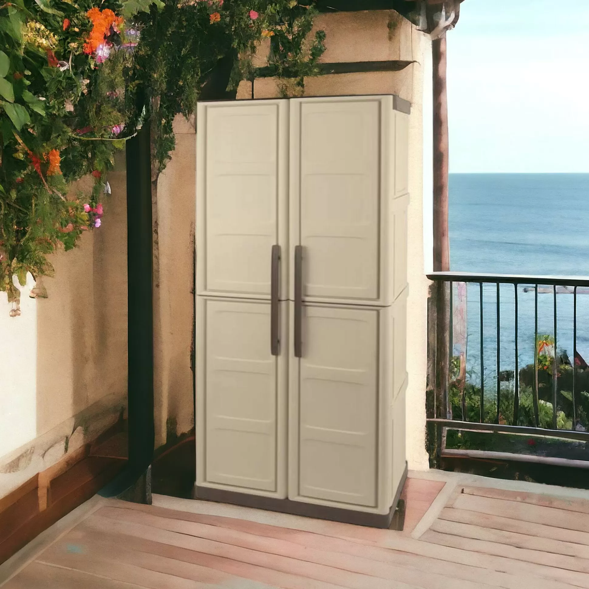 Dmora Armadi Da Esterno<Armadio da esterno Ipno, Beige e Marrone, Finitura quadri