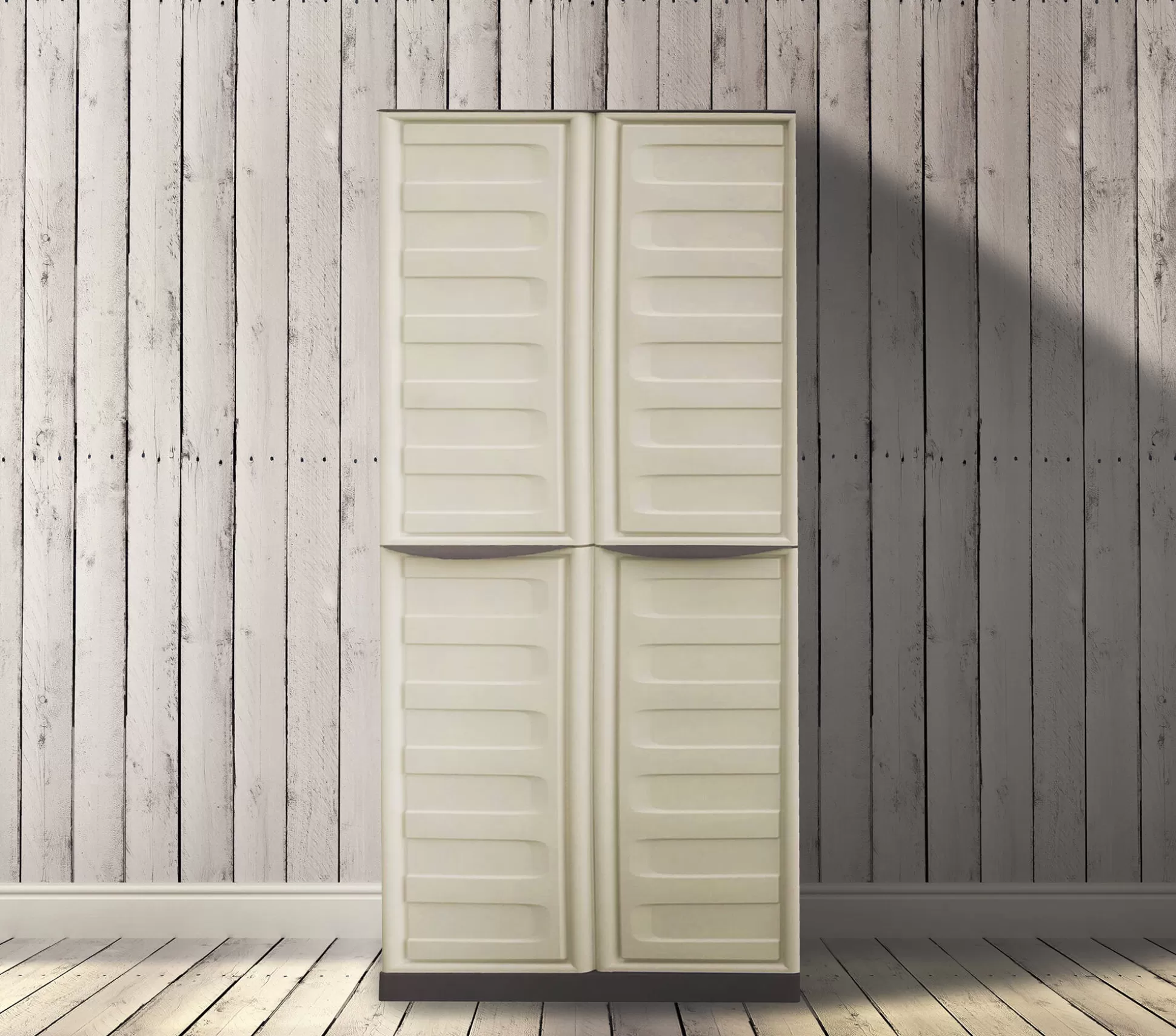 Dmora Armadi Da Esterno<Armadio da esterno Ipno, Beige e Marrone, Finitura righe