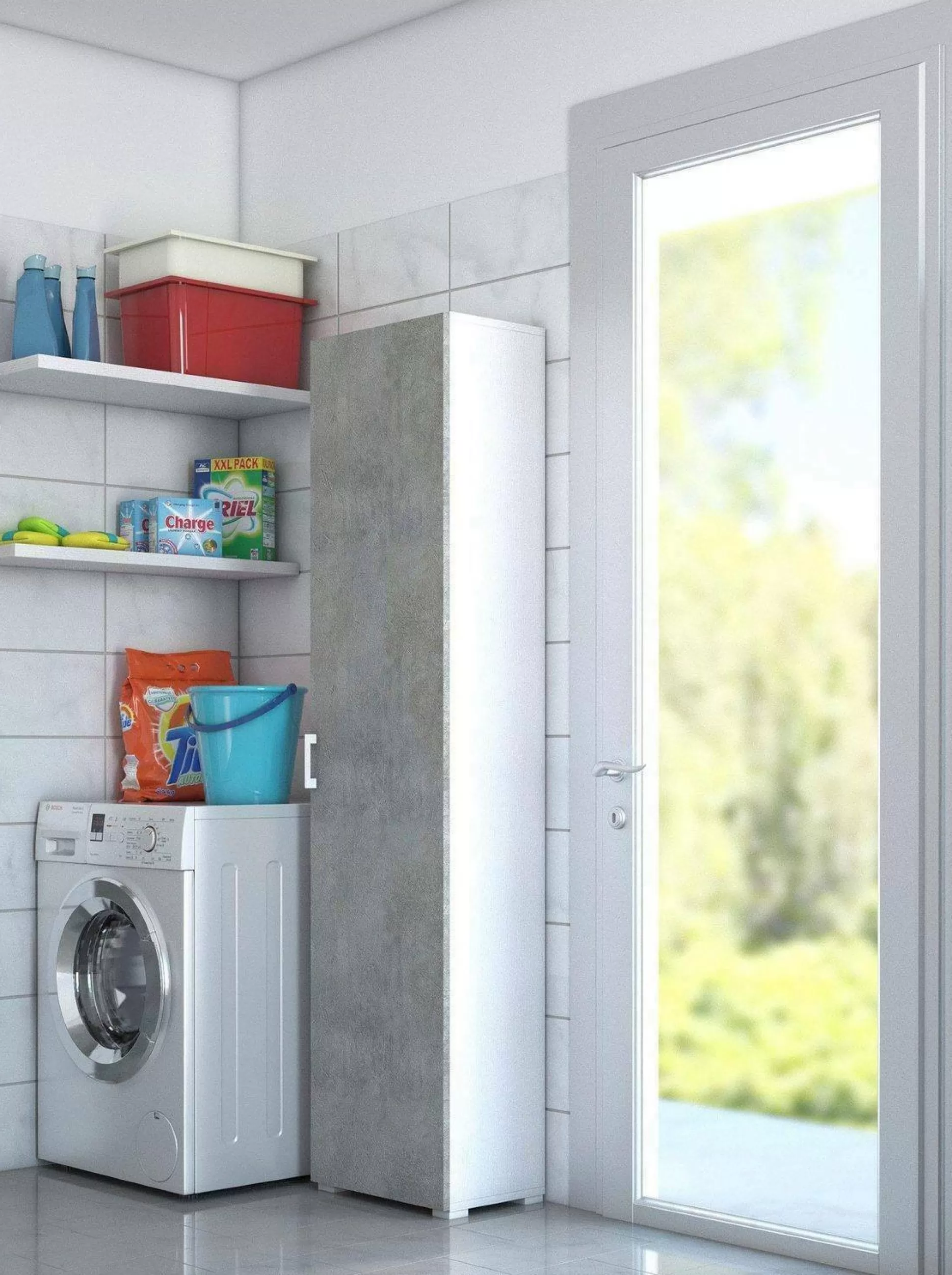 Dmora Armadi Multiuso 1 Anta<Armadio multiuso 1 anta Aloise, 45x45h195 cm, Cemento e Bianco