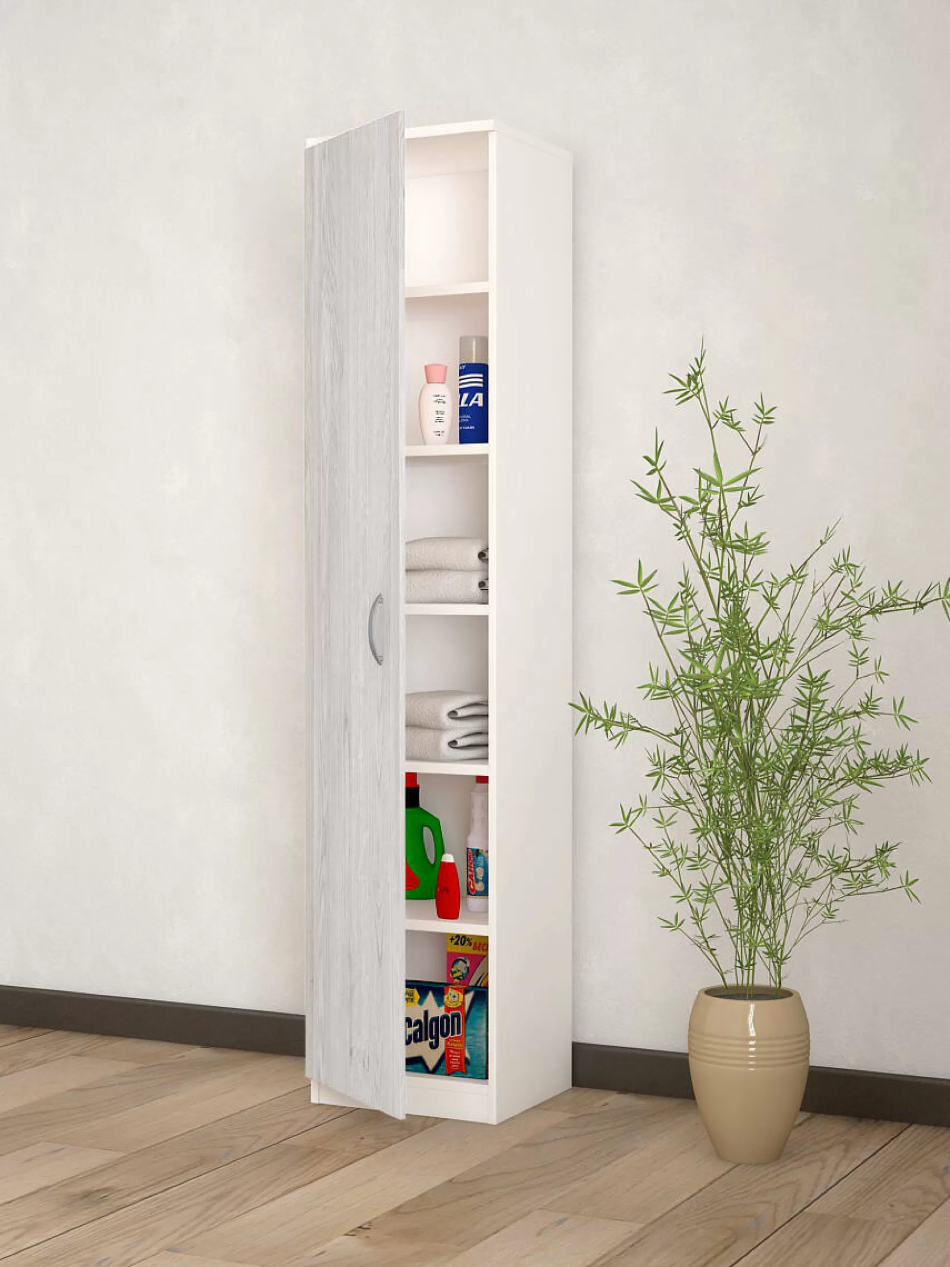 Dmora Armadi Multiuso 1 Anta<Armadio multiuso 1 anta Ivo, 40x36h186 cm, Bianco e Cemento