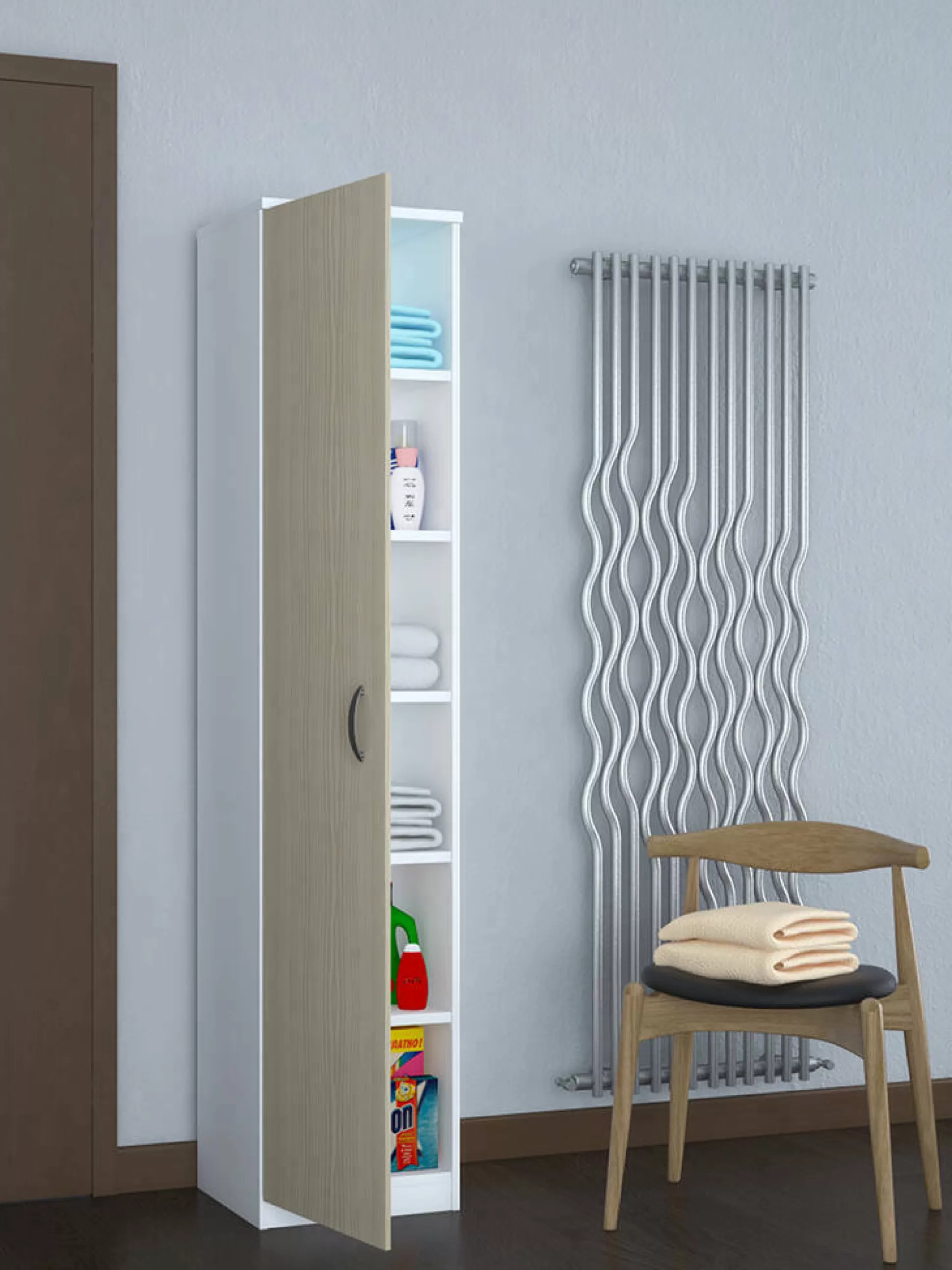 Dmora Armadi Multiuso 1 Anta<Armadio multiuso 1 anta Ivo, 40x36h186 cm, Bianco e Rovere