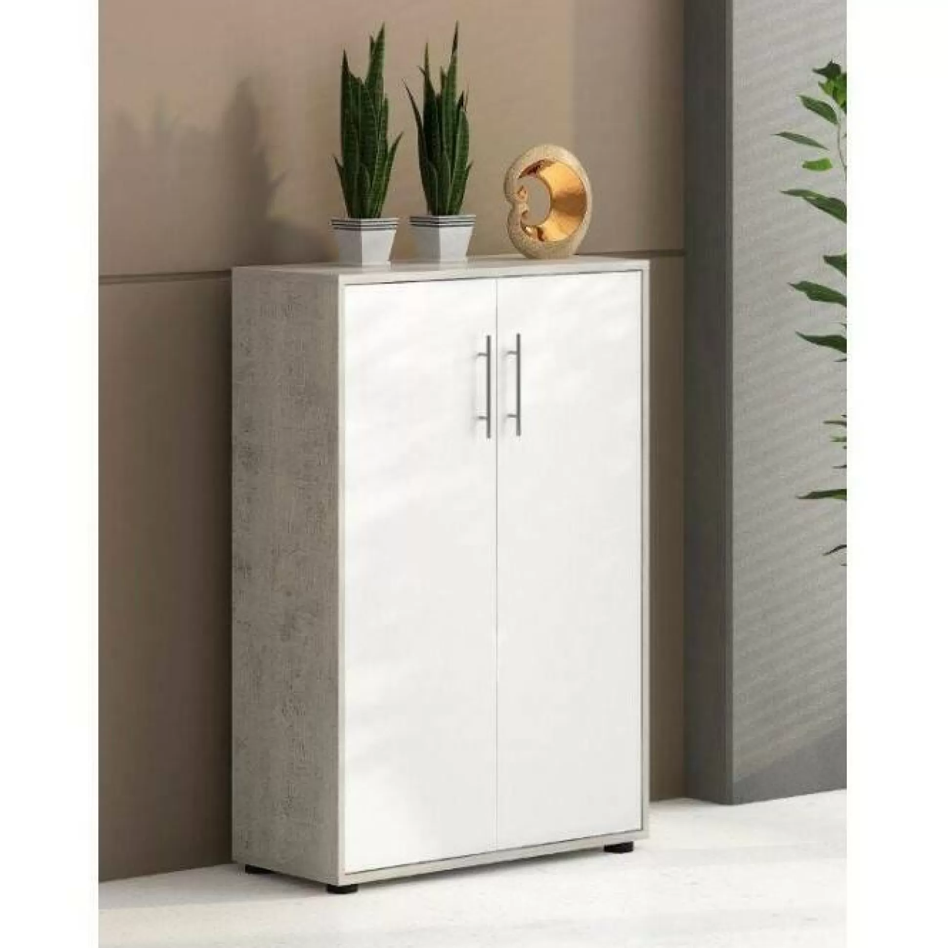 Dmora Armadi Multiuso 2 Ante<Armadio multiuso 2 ante Angie, 79x34h118 cm, Cemento e Bianco