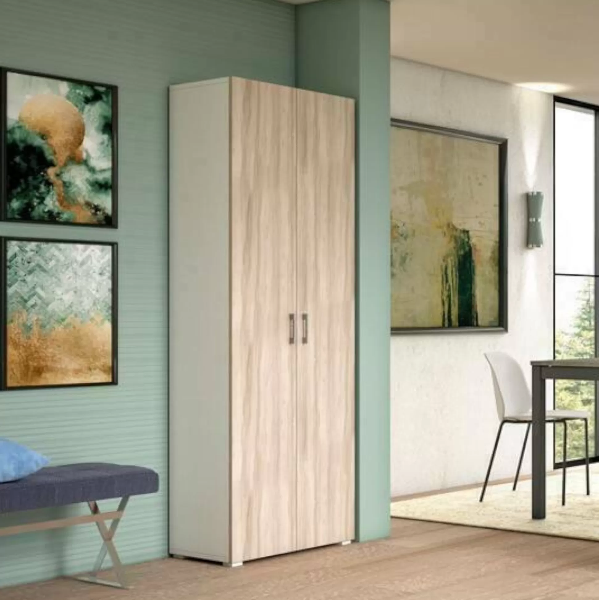 Dmora Armadi Multiuso 2 Ante<Armadio multiuso 2 ante Angy, 72x37h195 cm, Olmo e Bianco
