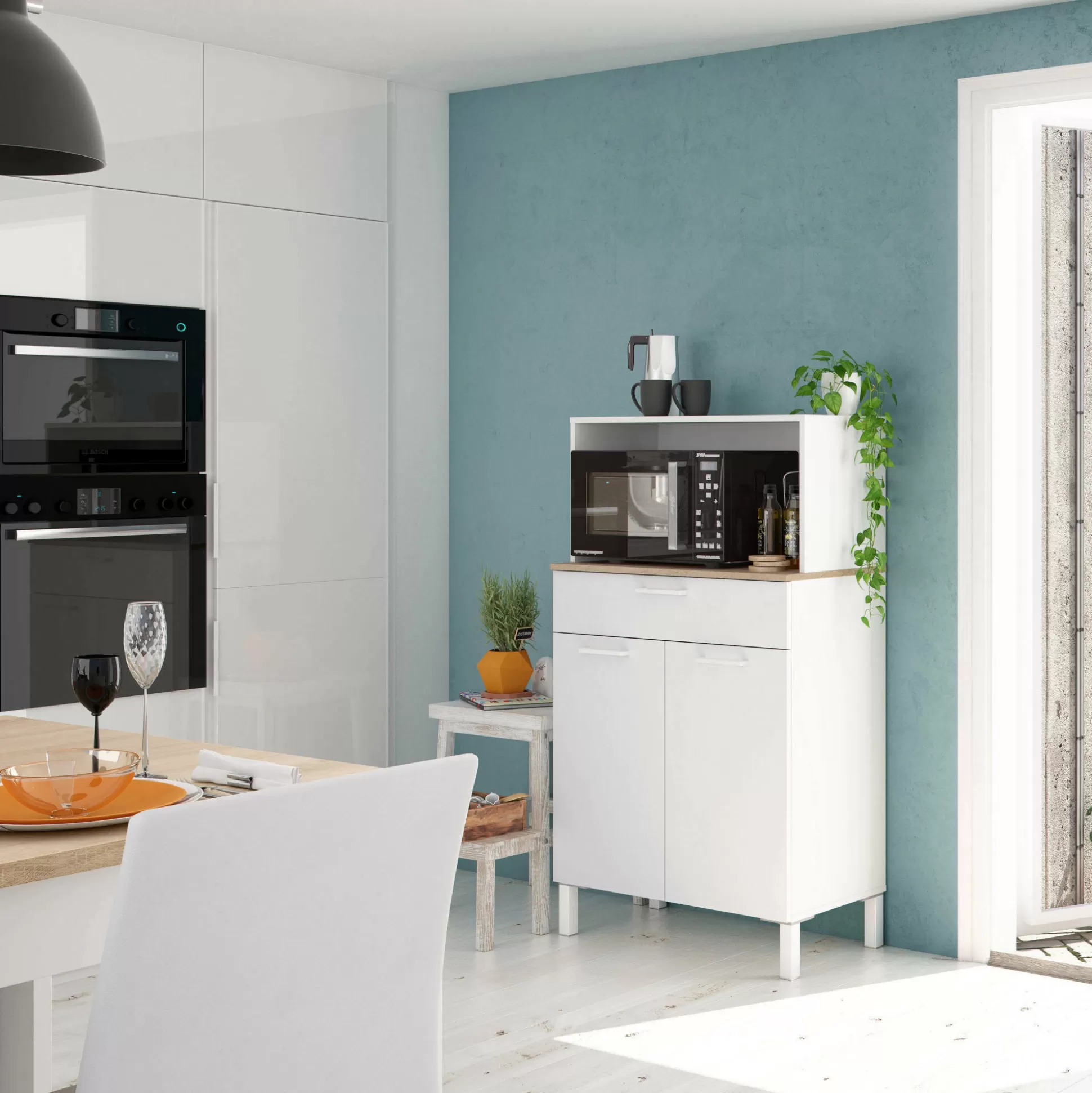 Dmora Armadi Multiuso 2 Ante<Armadio multiuso 2 ante Asaro, 72x40h126 cm, Bianco e Rovere