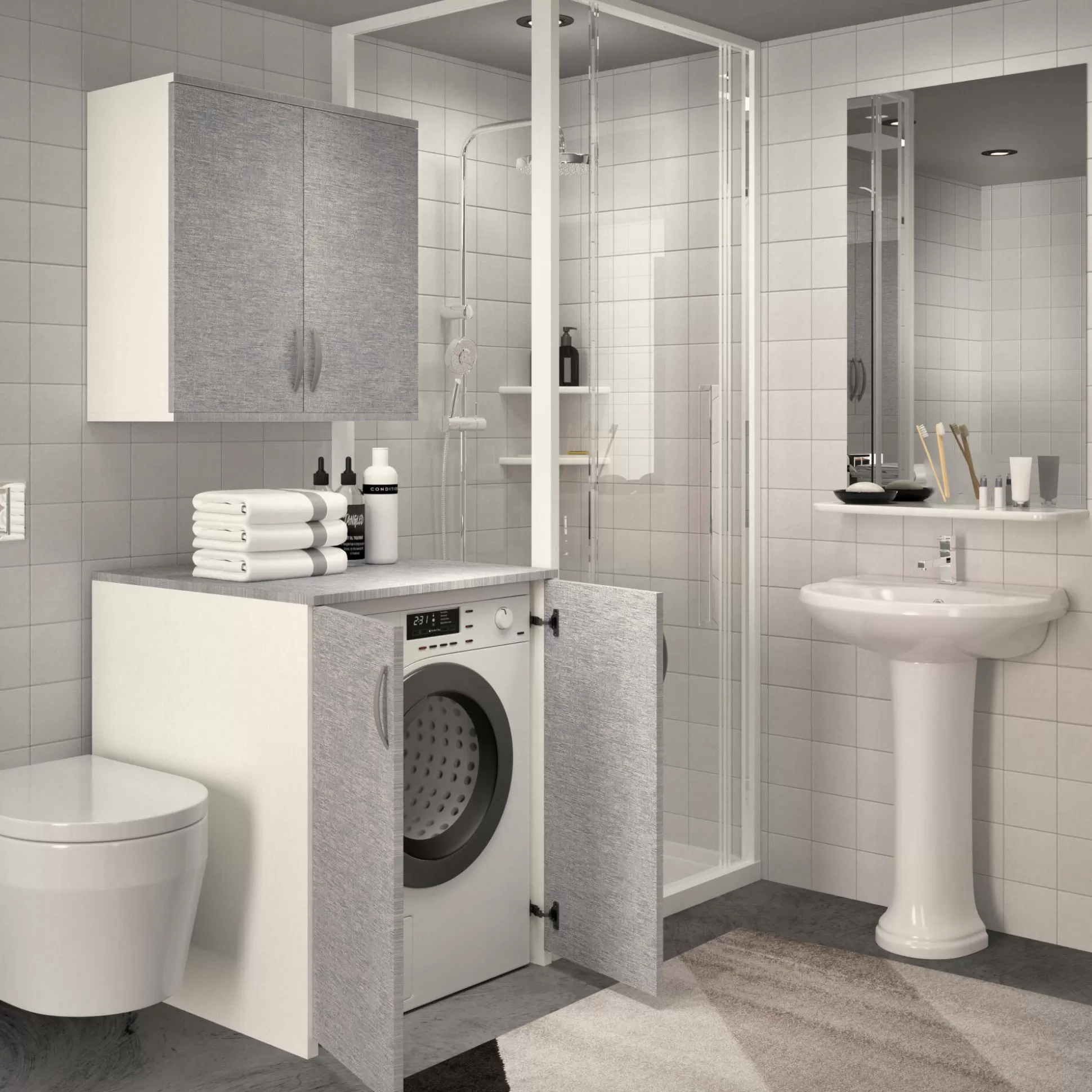 Dmora Armadi Multiuso 2 Ante<Armadio multiuso 2 ante Atzara, 76x70h90 cm, Bianco e Grigio