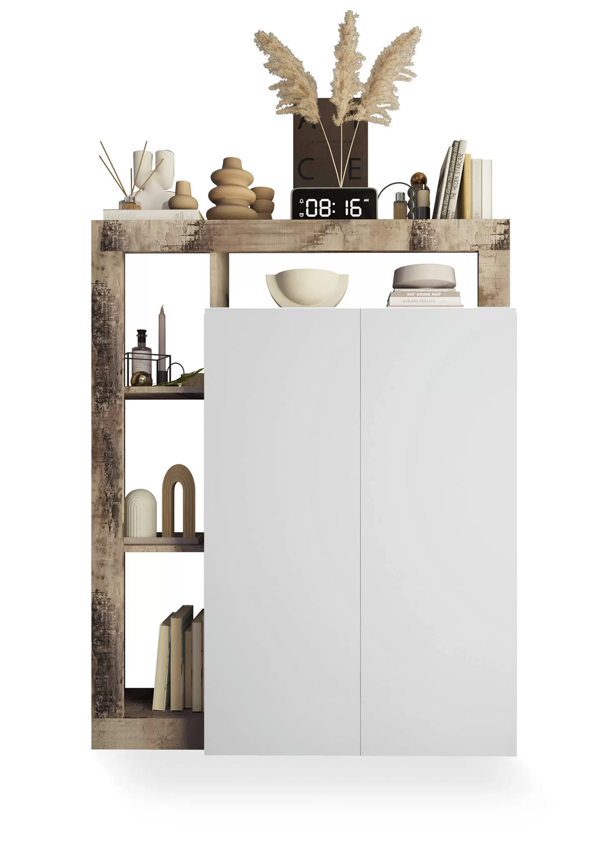 Dmora Armadi Multiuso 2 Ante<Armadio multiuso 2 ante Dbea, 78x35 h116 cm, Bianco lucido e Rovere
