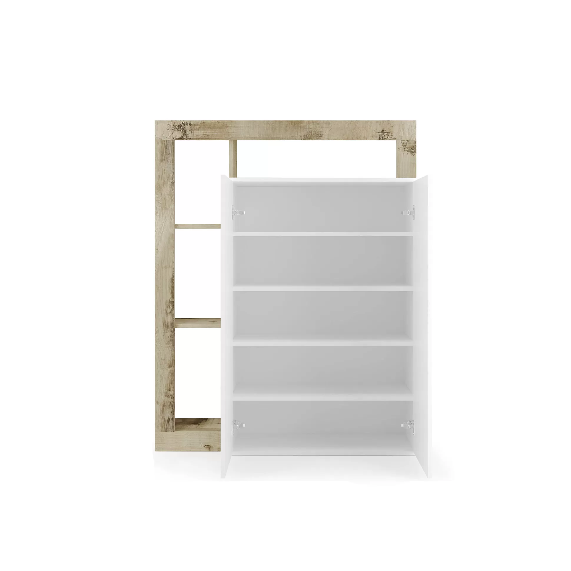 Dmora Armadi Multiuso 2 Ante<Armadio multiuso 2 ante Dbea, 78x35 h116 cm, Bianco lucido e Rovere