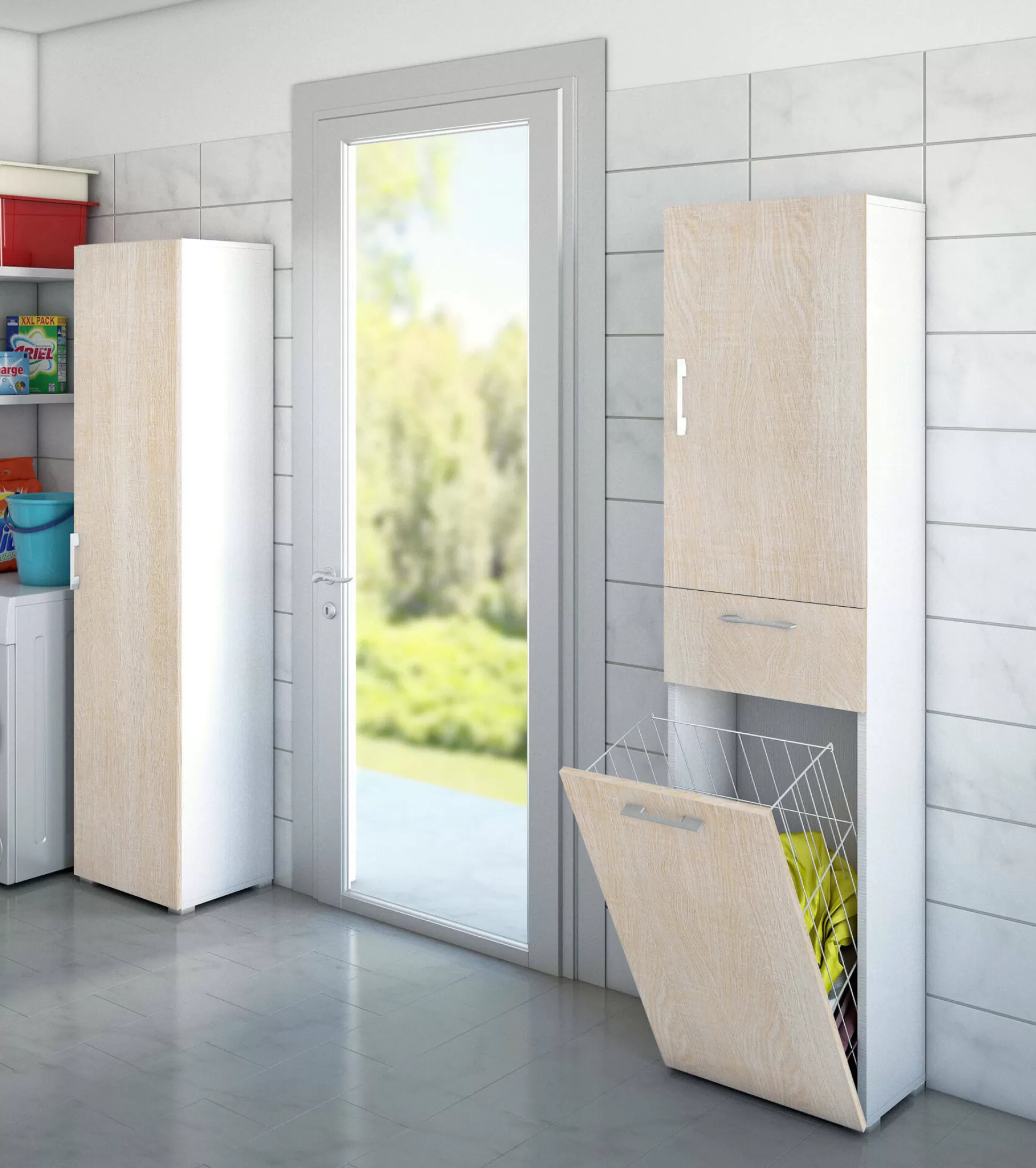 Dmora Armadi Multiuso 2 Ante<Armadio multiuso 2 ante Dcosim, 45x32h195 cm, Rovere e Bianco
