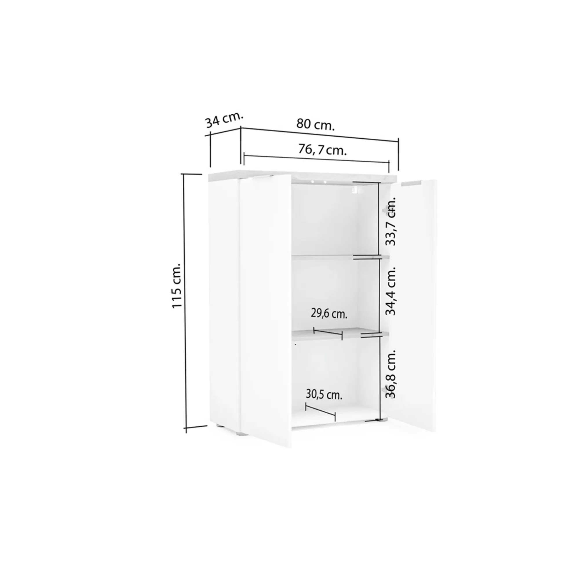 Dmora Armadi Multiuso 2 Ante<Armadio multiuso 2 ante Ddifilipp, 80x34h115 cm, Bianco lucido e Rovere