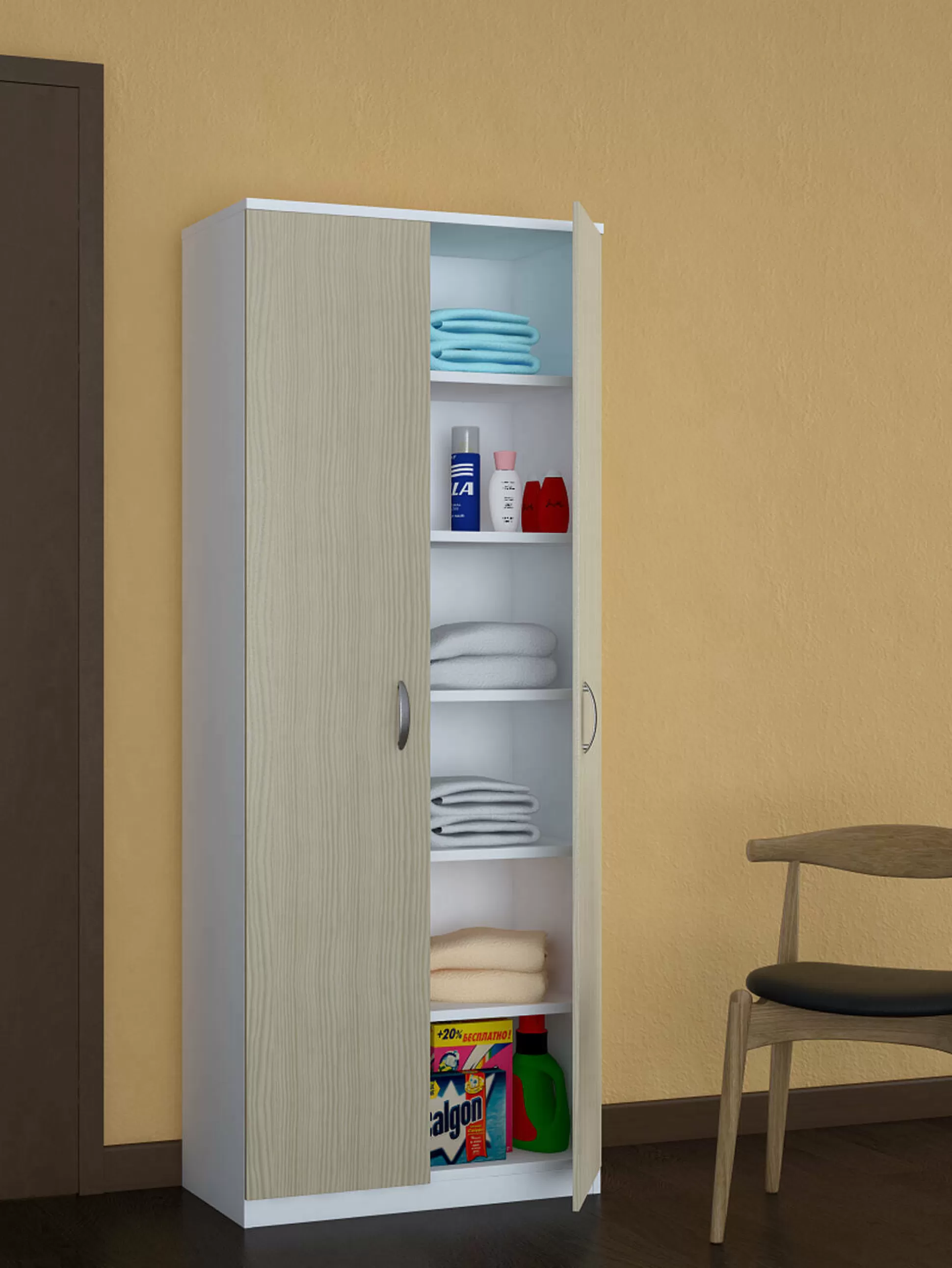 Dmora Armadi Multiuso 2 Ante<Armadio multiuso 2 ante Ermanno, 72x36h186 cm, Bianco e Rovere