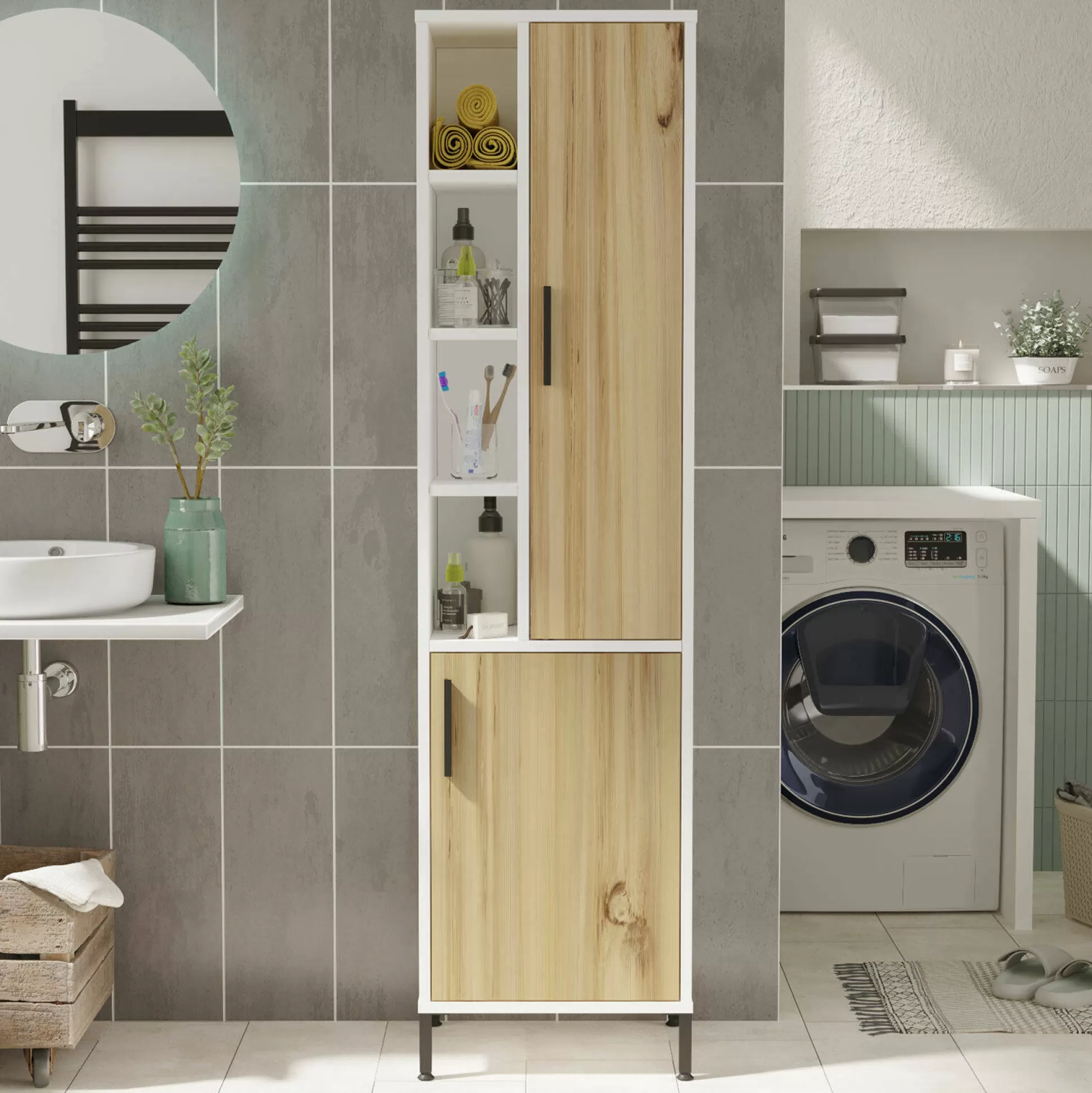 Dmora Armadi Multiuso 2 Ante<Armadio multiuso 2 ante Jongdari, 45x36 h174 cm, Noce e Bianco