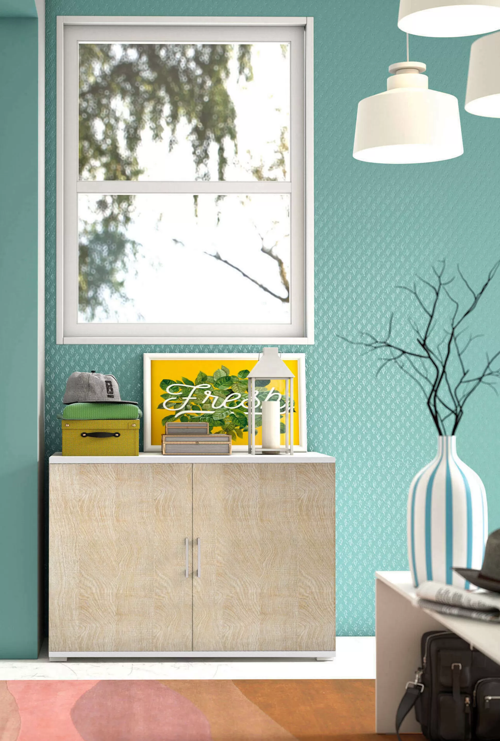 Dmora Armadi Multiuso 2 Ante<Armadio multiuso 2 ante Serafinito, 90x45h66 cm, Rovere e Bianco