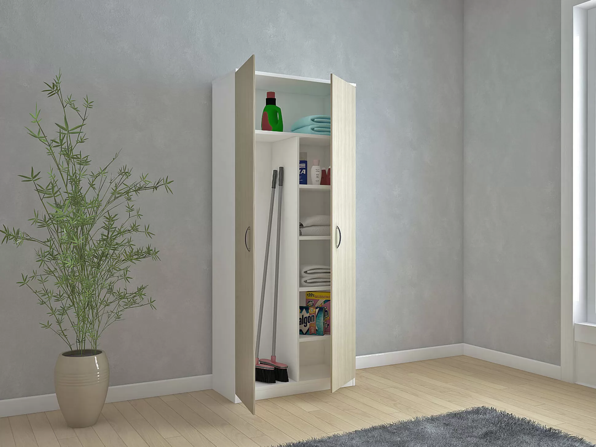 Dmora Armadi Multiuso 2 Ante<Armadio multiuso 2 ante Shiro, 72x36h186 cm, Bianco e Rovere