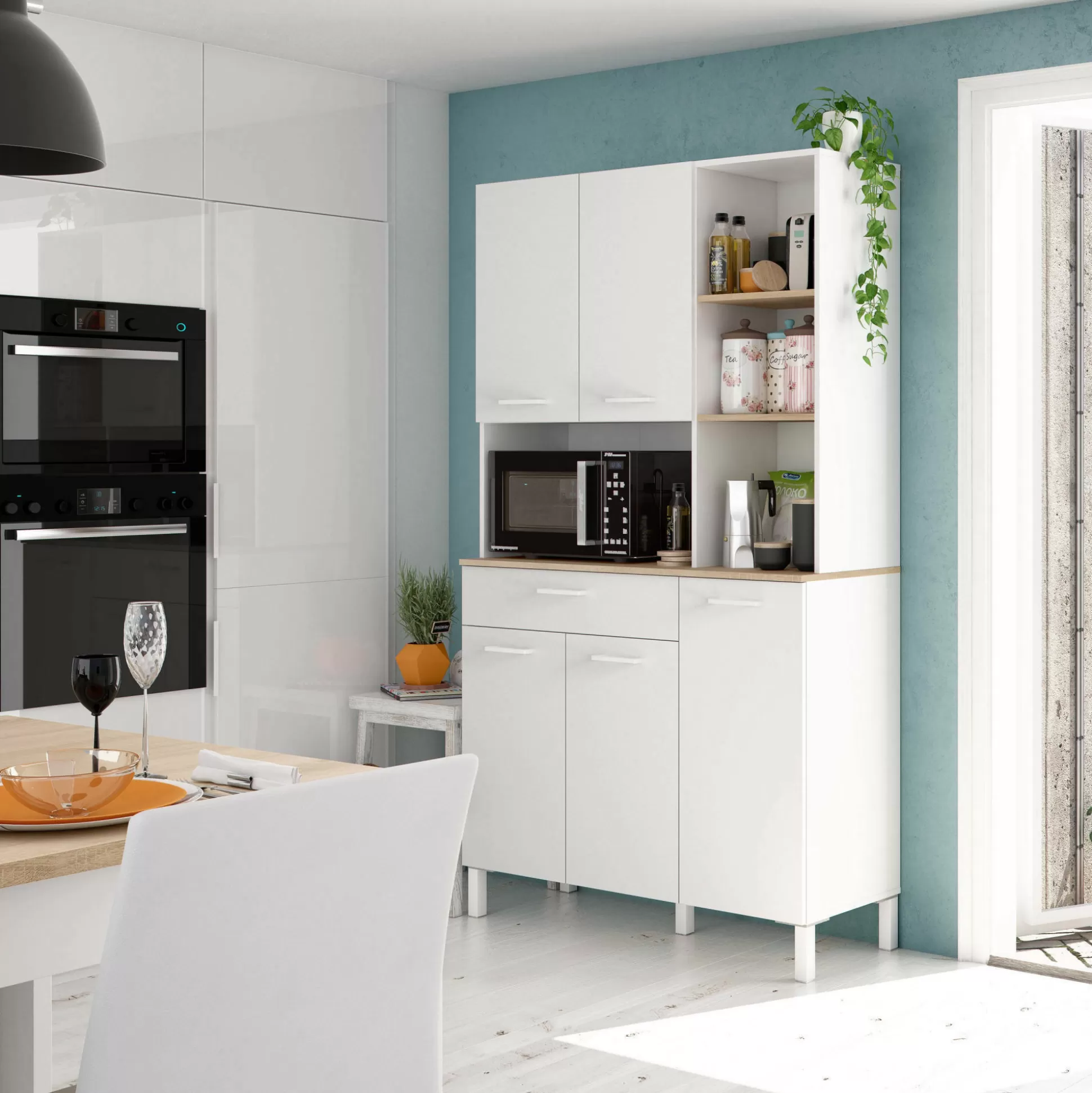Dmora Altri Armadi Multiuso<Armadio multiuso grande Abbaio, 108x40h186 cm, Bianco e Rovere