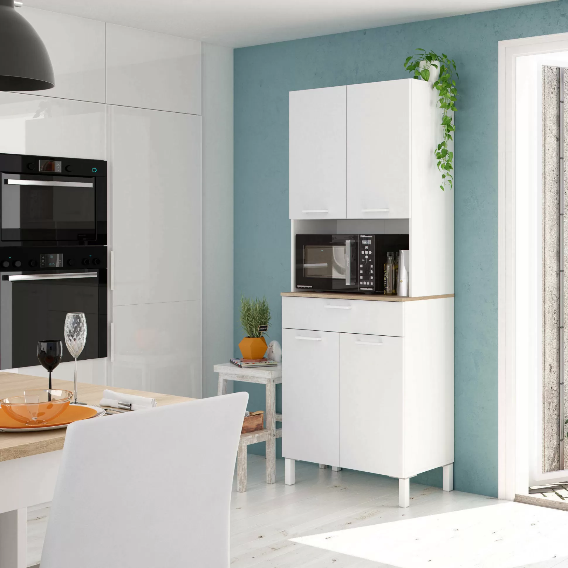 Dmora Altri Armadi Multiuso<Armadio multiuso grande Dicentra, 72x40h186 cm, Bianco e Rovere