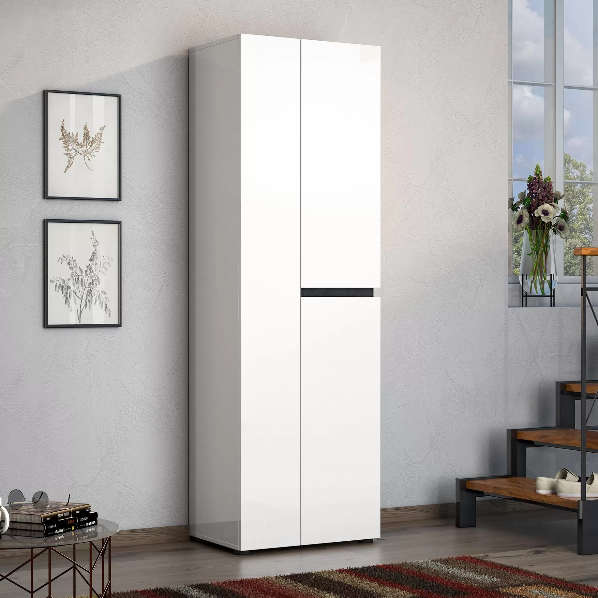 Dmora Altri Armadi Multiuso<Armadio multiuso grande Linfa, 61x45h190 cm, Bianco lucido e Antracite