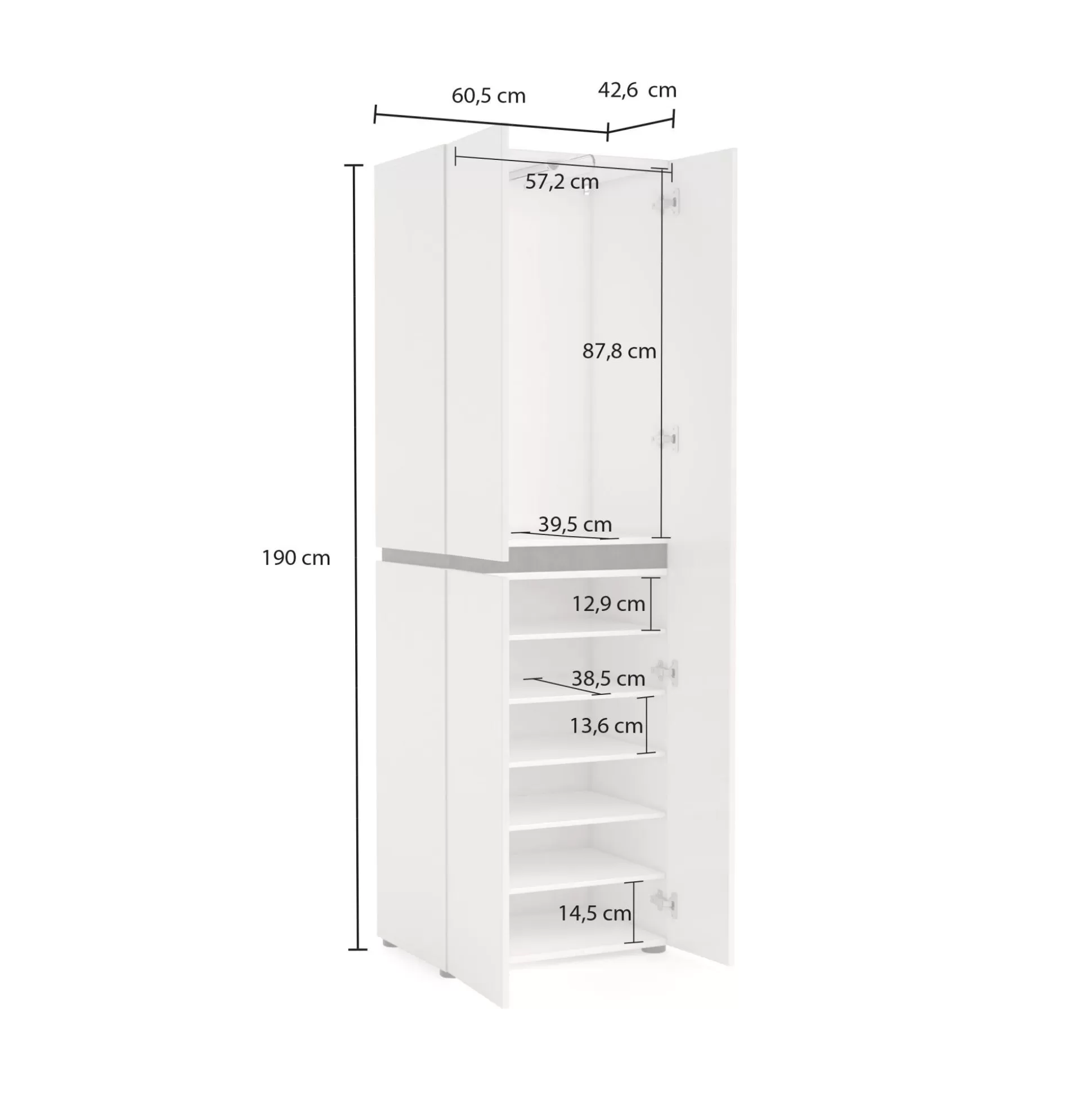 Dmora Altri Armadi Multiuso<Armadio multiuso grande Linfa, 61x45h190 cm, Bianco lucido e Antracite