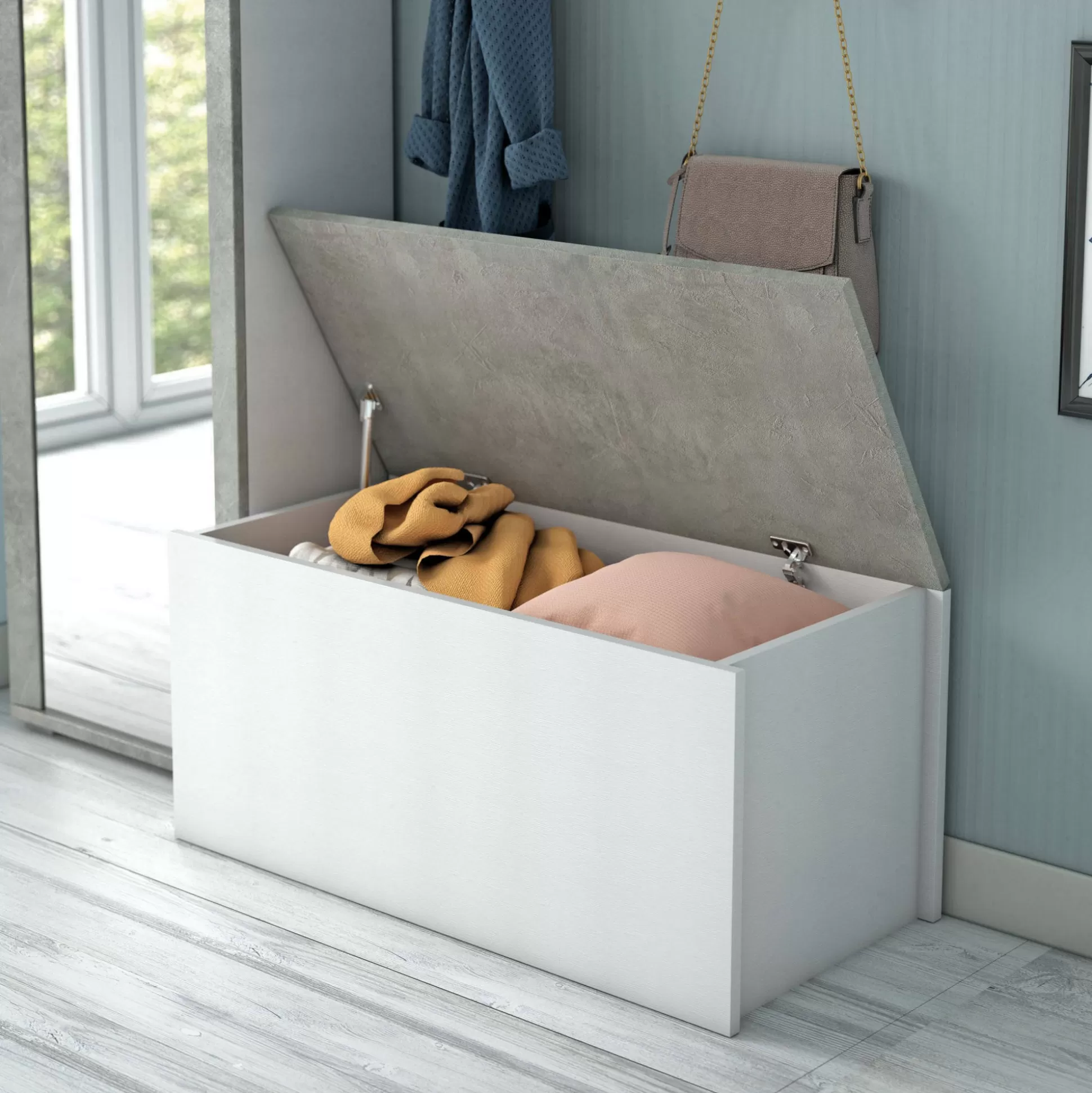 Dmora Bauli<Baule Ayusnay, 90x45h45 cm, Bianco e Cemento
