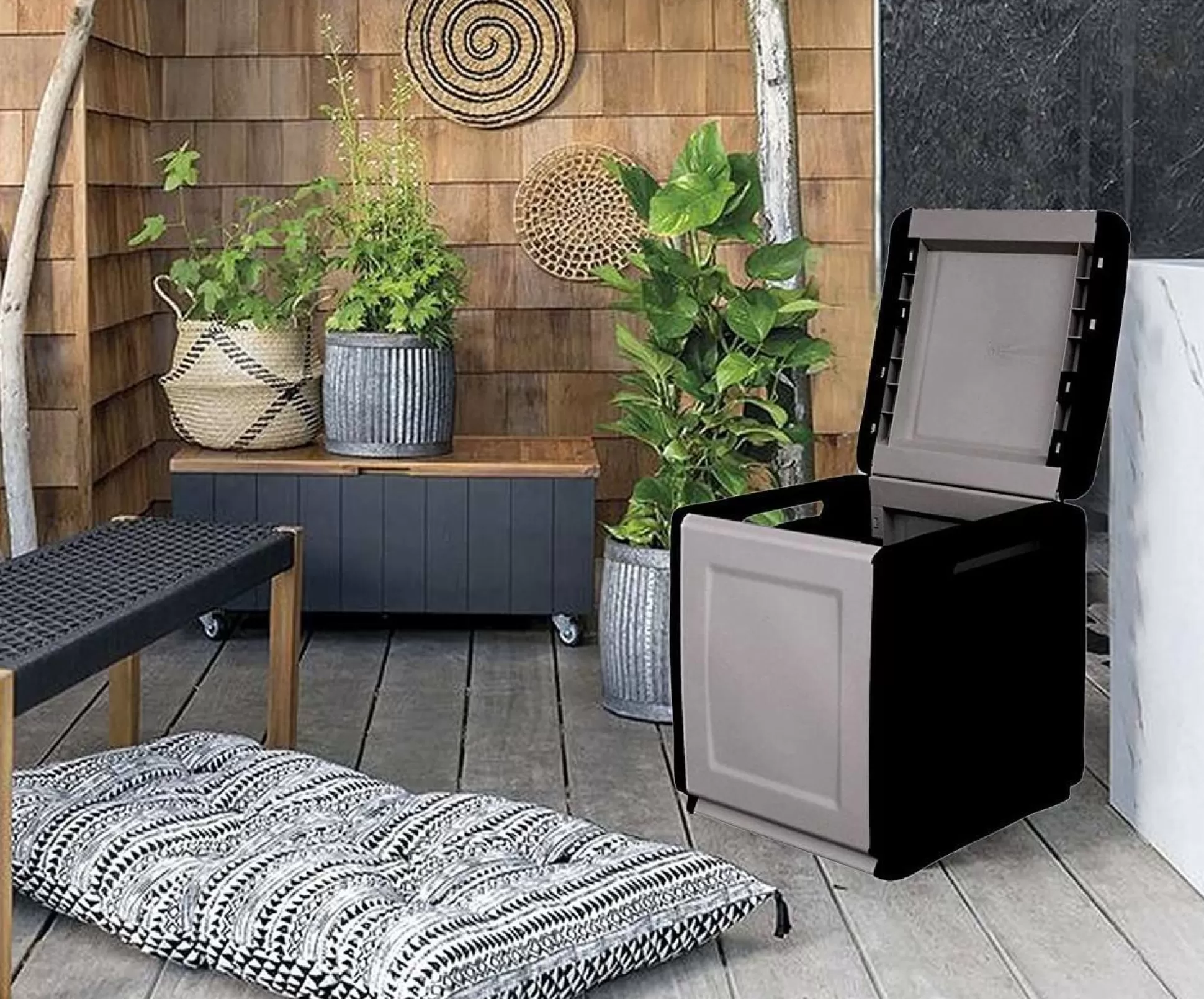 Dmora Bauli<Baule Azziuro, 54x53h57 cm, Grigio chiaro e Nero