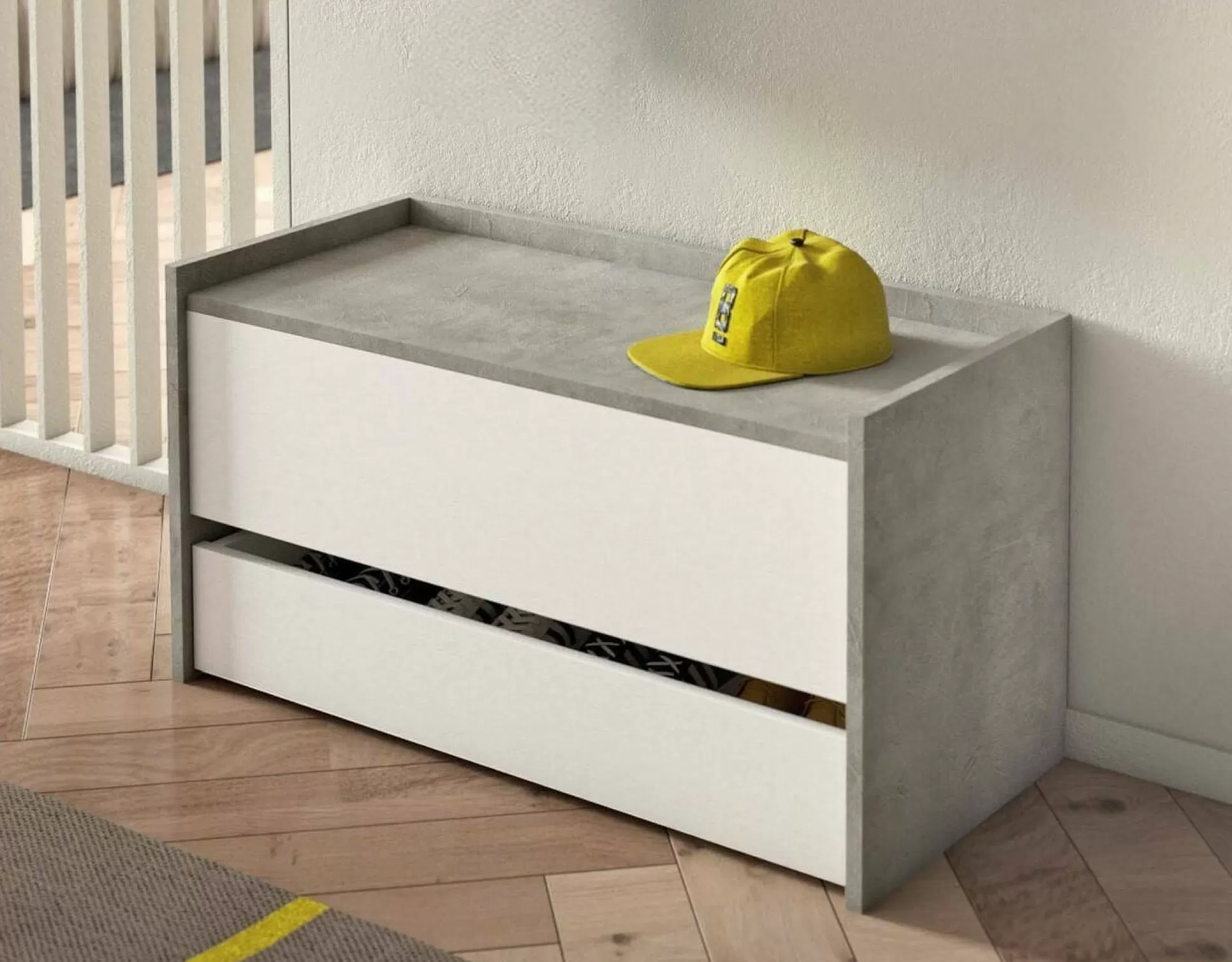 Dmora Cassapanche<Cassapanca Sogno, 90x40h46 cm, Bianco e Cemento