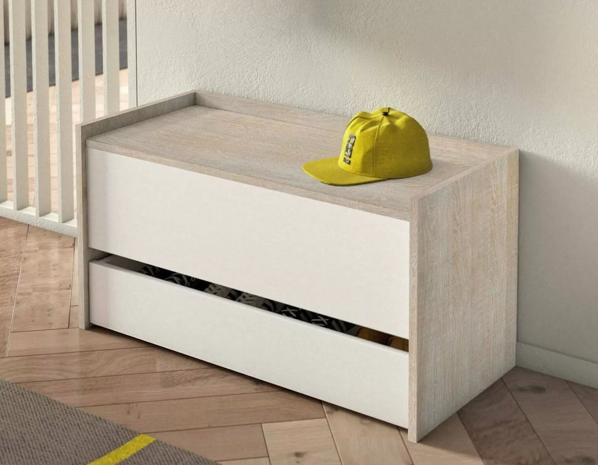 Dmora Cassapanche<Cassapanca Sogno, 90x40h46 cm, Bianco e Rovere
