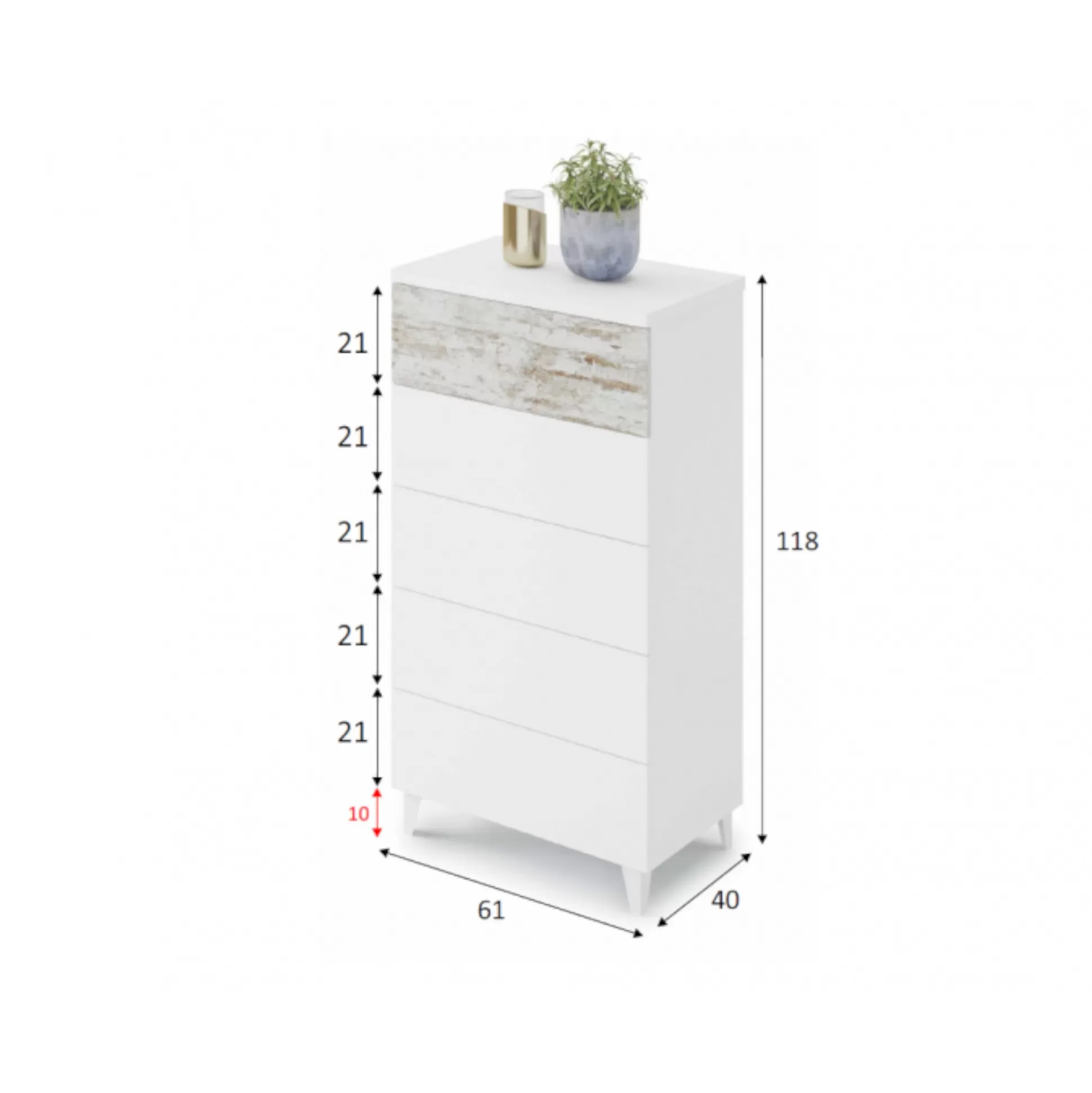 Dmora Cassettiere<Cassettiera Aaron, 61x40h117 cm, con dettaglio