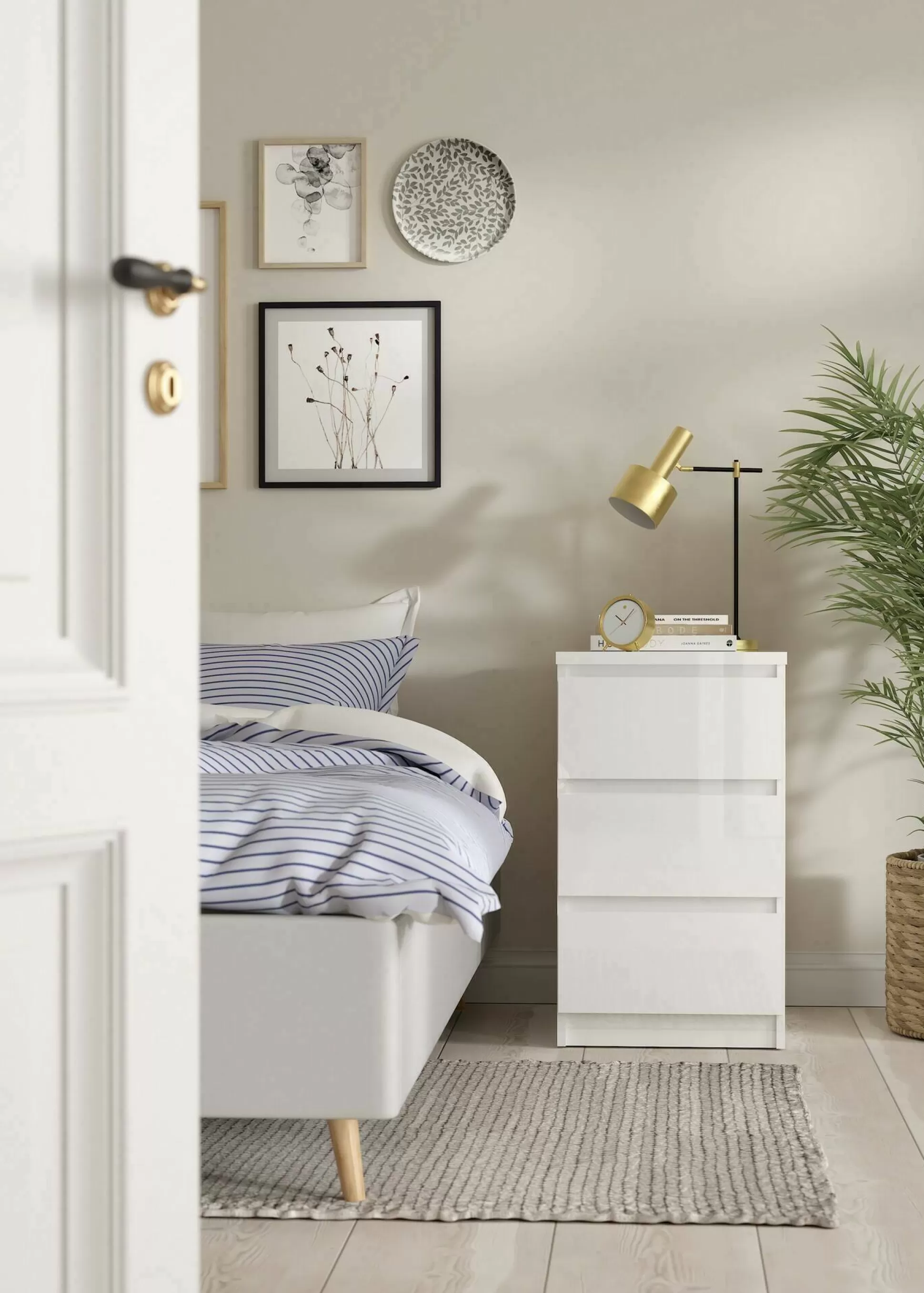 Dmora Cassettiere<Cassettiera Accudino, 40x50 h70 cm, Bianco