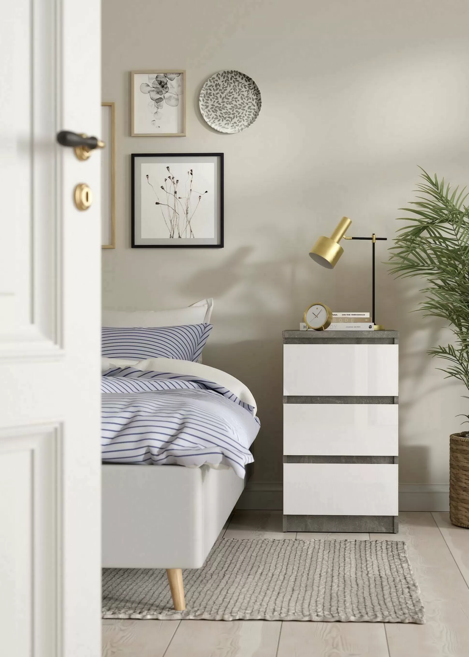 Dmora Cassettiere<Cassettiera Accudino, 50x40 h70 cm, Cemento e Bianco