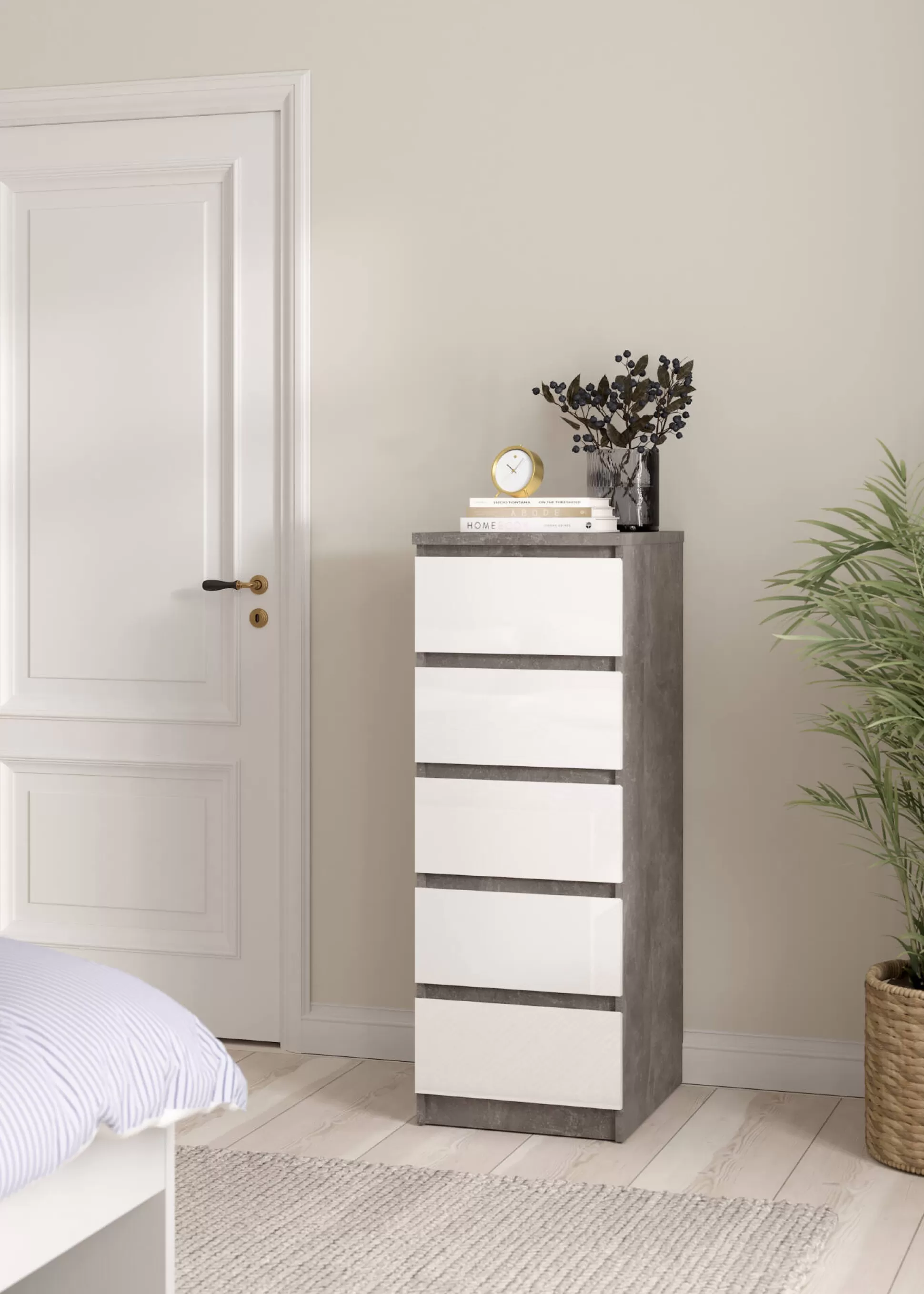 Dmora Cassettiere<Cassettiera Achaldi, 50x40 h111 cm, Cemento e Bianco
