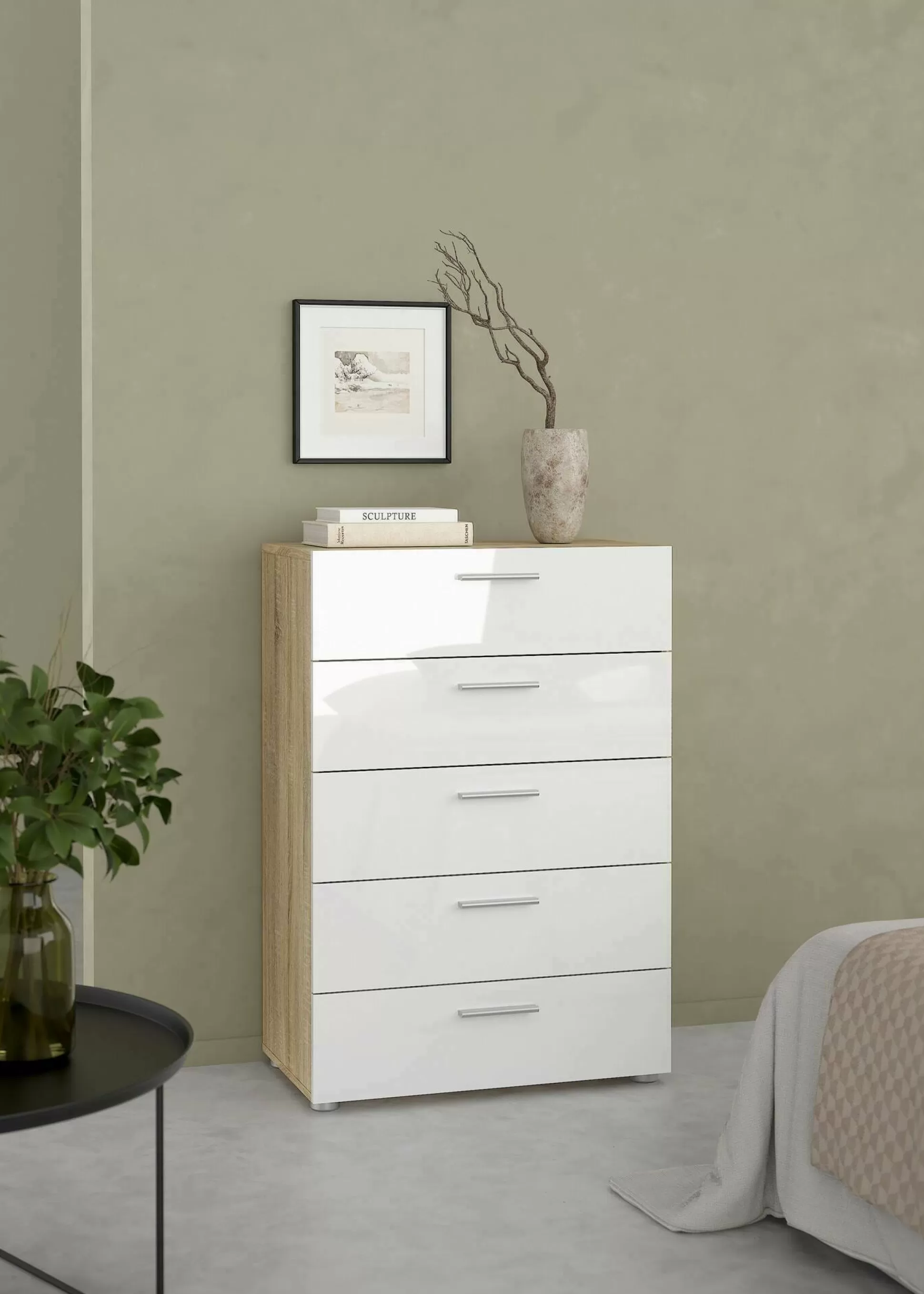 Dmora Cassettiere<Cassettiera Alf, 70x40 h102 cm, Quercia e Bianco
