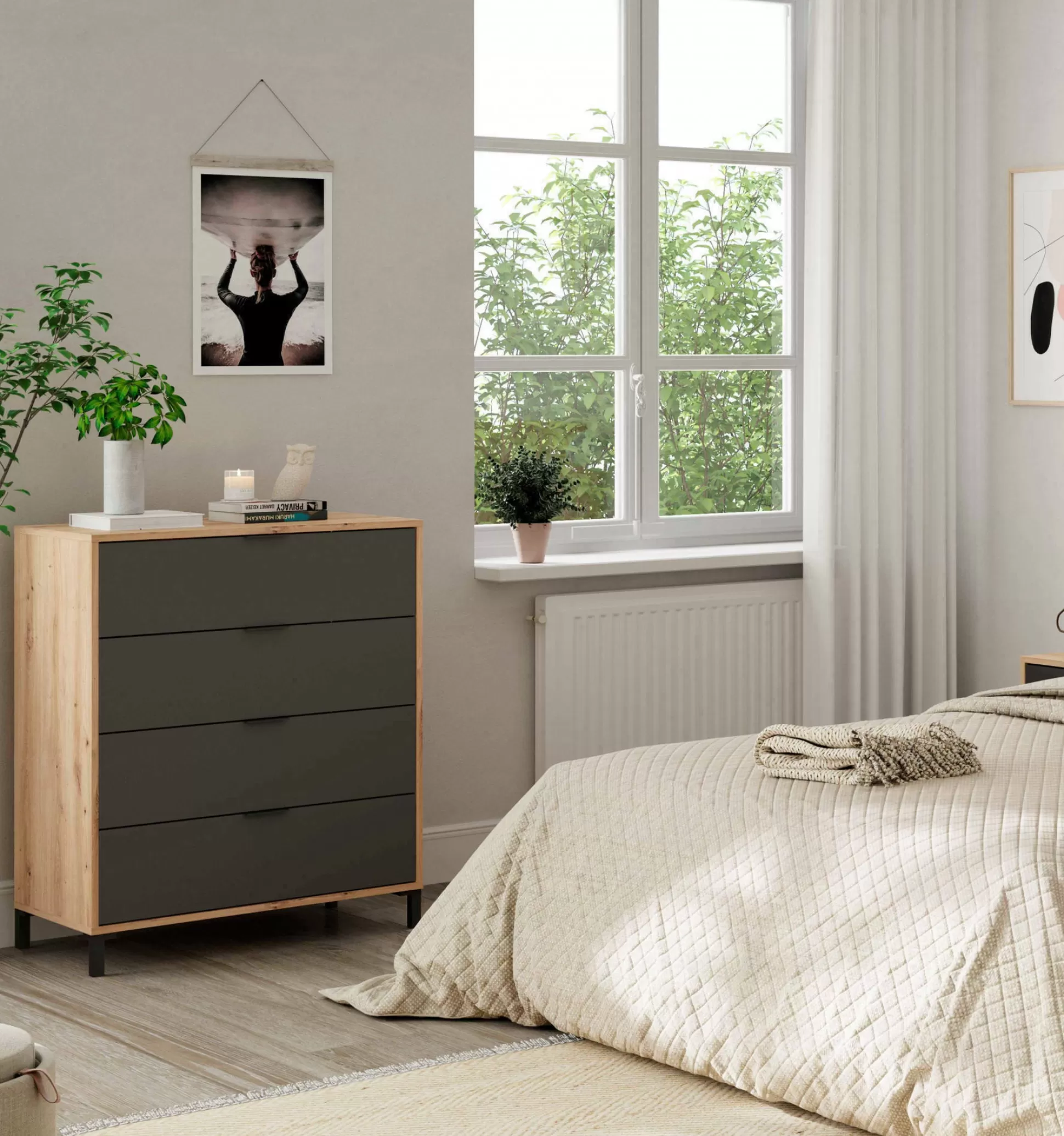 Dmora Cassettiere<Cassettiera Alfana, 76x40h94 cm, Rovere nodi e Antracite