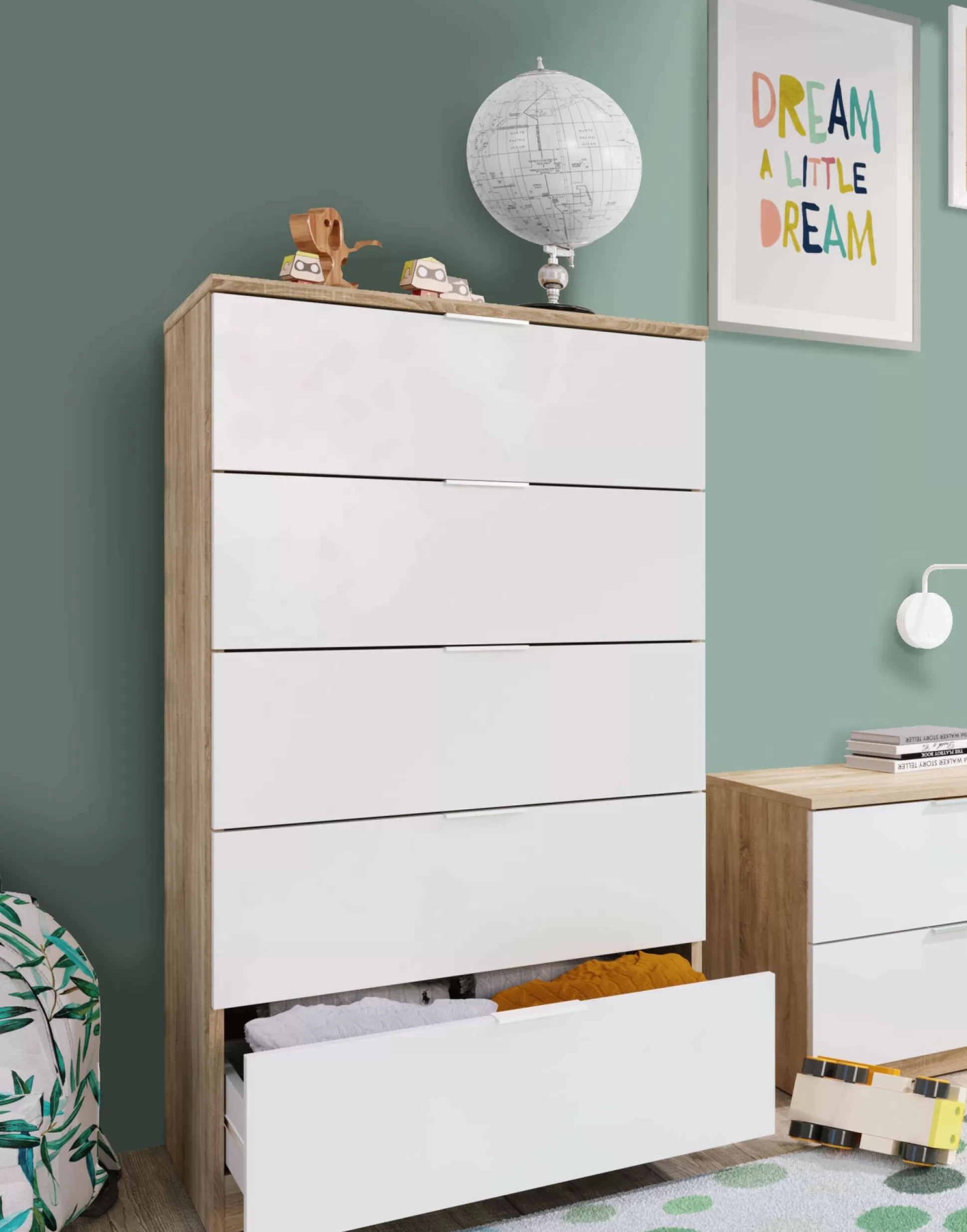 Dmora Cassettiere<Cassettiera Armenia, 60x40h110 cm, Rovere e Bianco