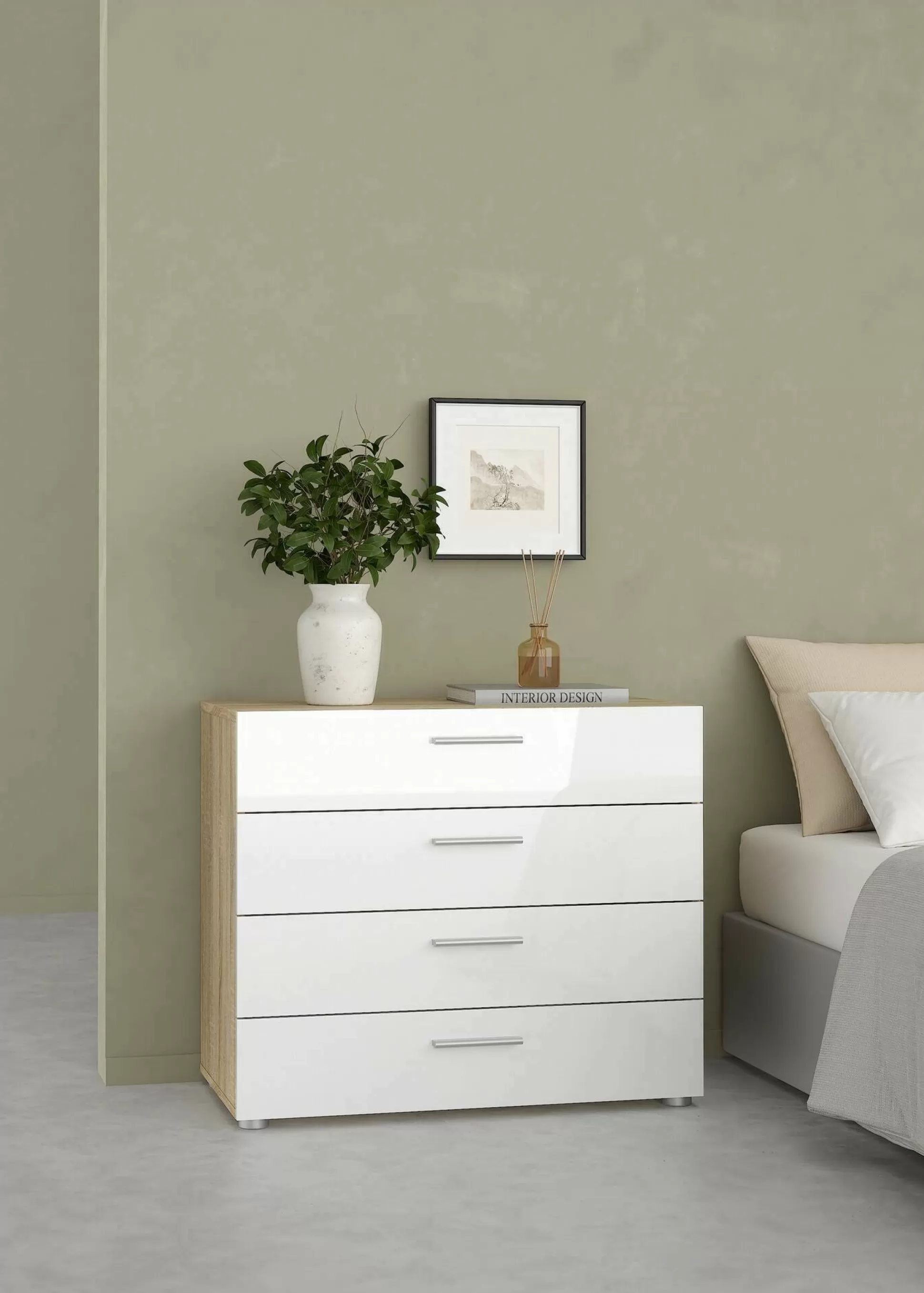 Dmora Cassettiere<Cassettiera Arwen, 70x40 h76 cm, Quercia e Bianco