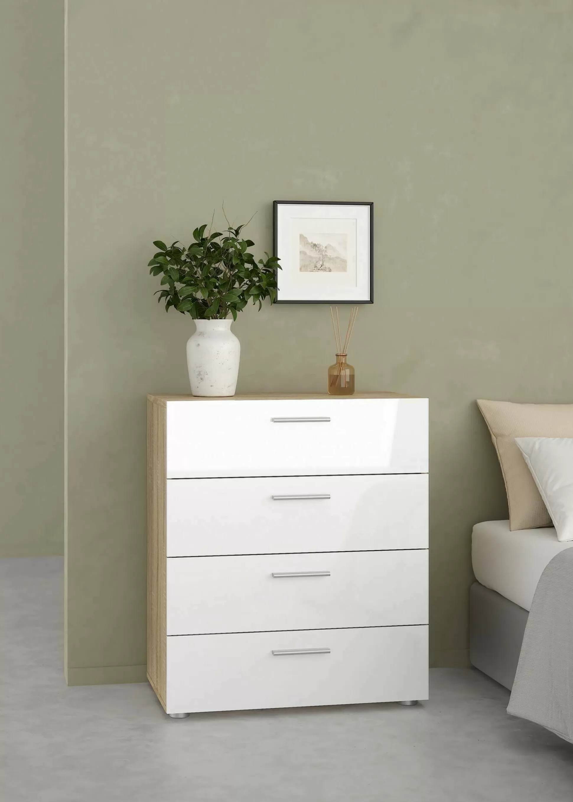 Dmora Cassettiere<Cassettiera Asam, 70x40 h82 cm, Quercia e Bianco