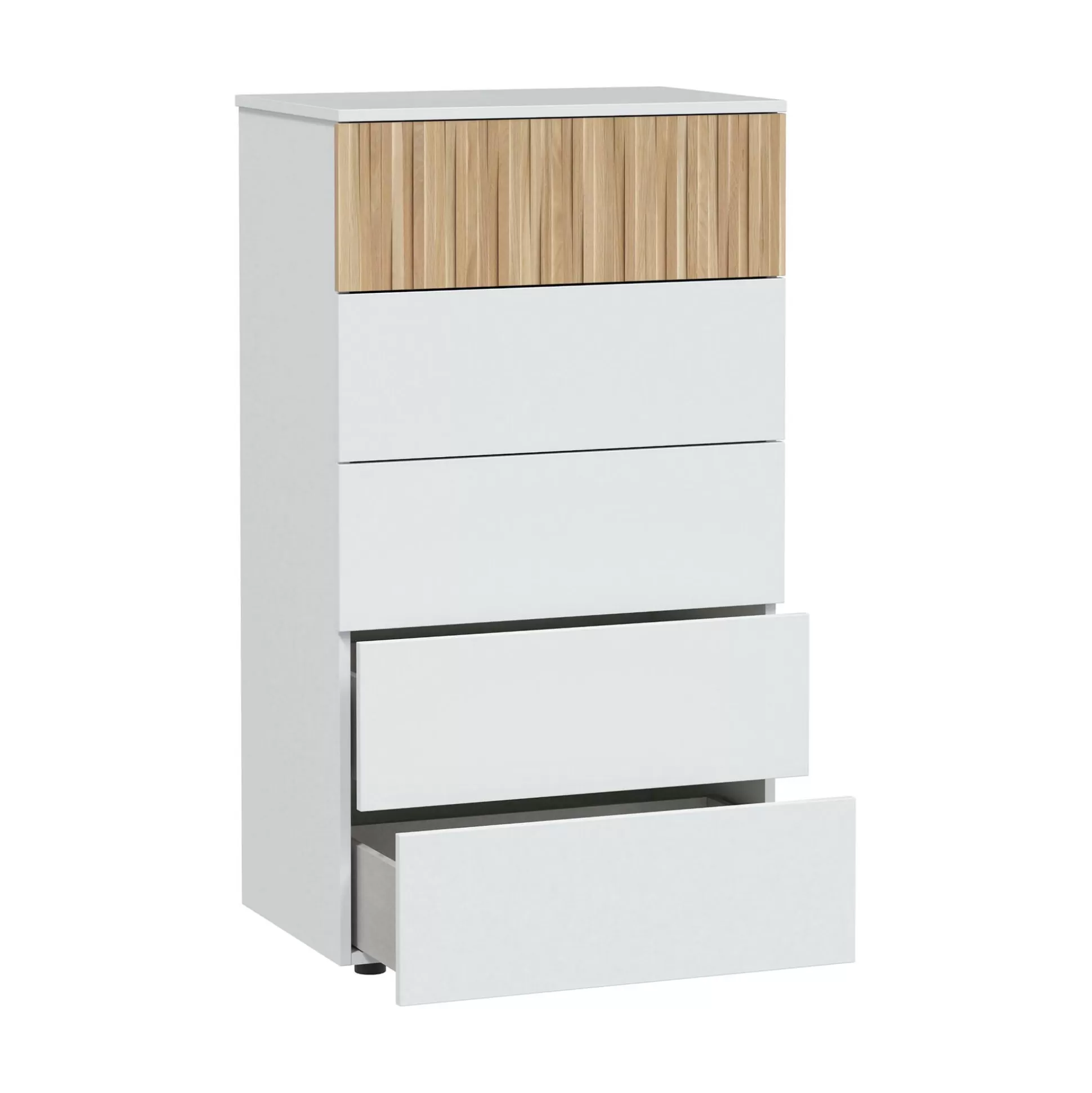 Dmora Cassettiere<Cassettiera Asiatica, 61x40h109 cm, Bianco e Rovere