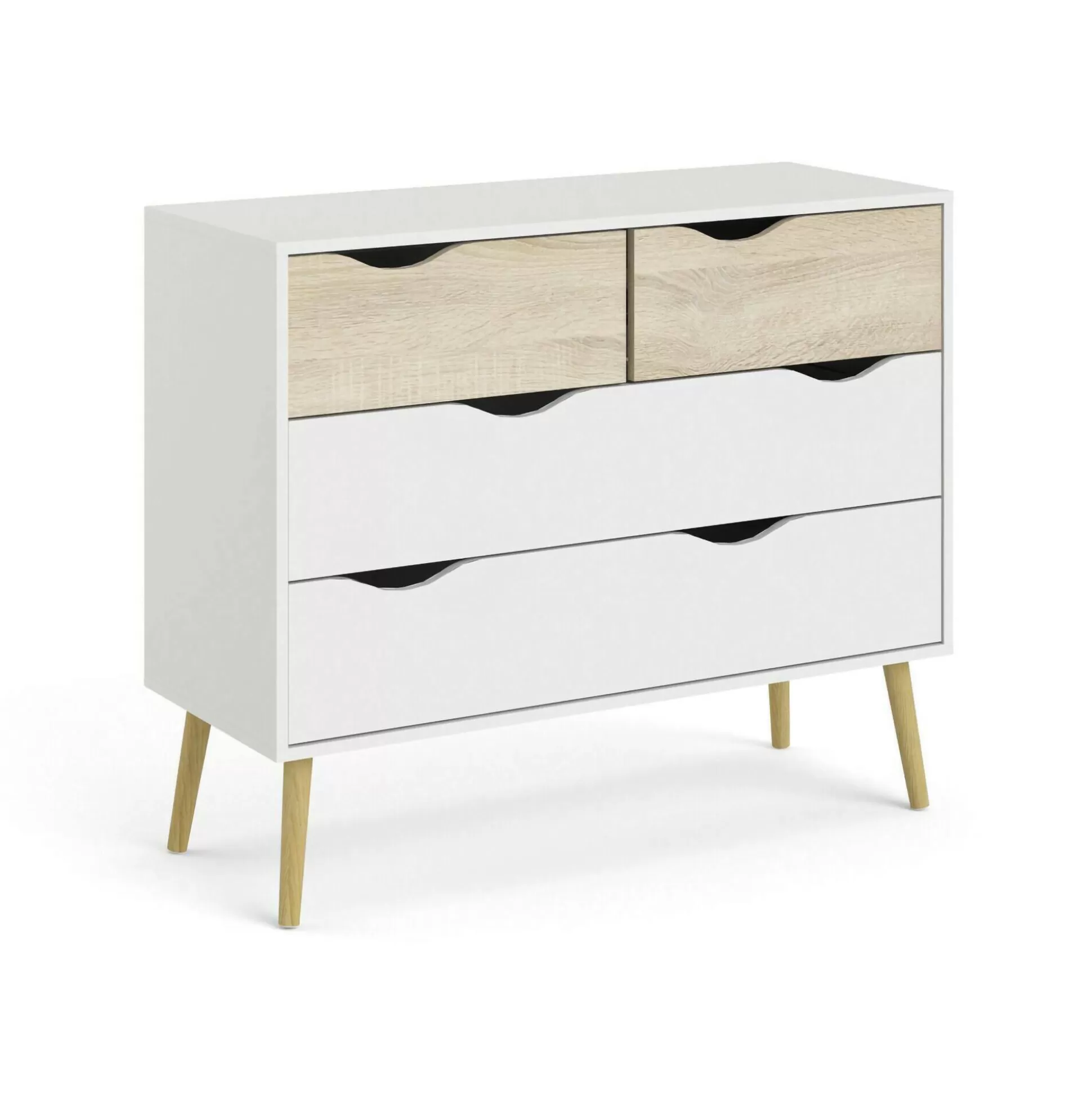 Dmora Cassettiere<Cassettiera Azir, 98x39 h81 cm, Bianco e Quercia