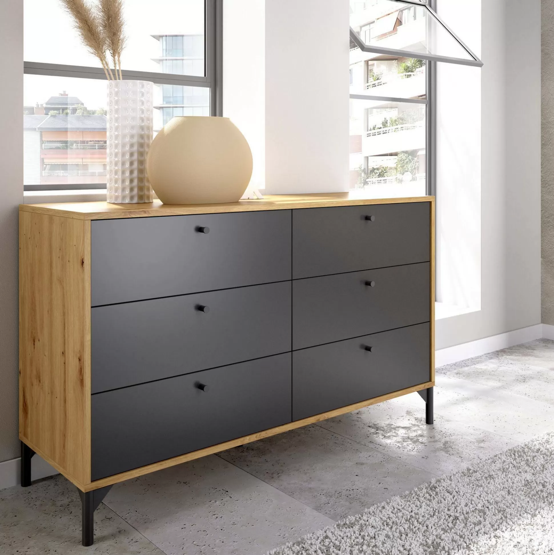 Dmora Cassettiere<Cassettiera Dlogozz, 120x40h82 cm, Rovere e Antracite