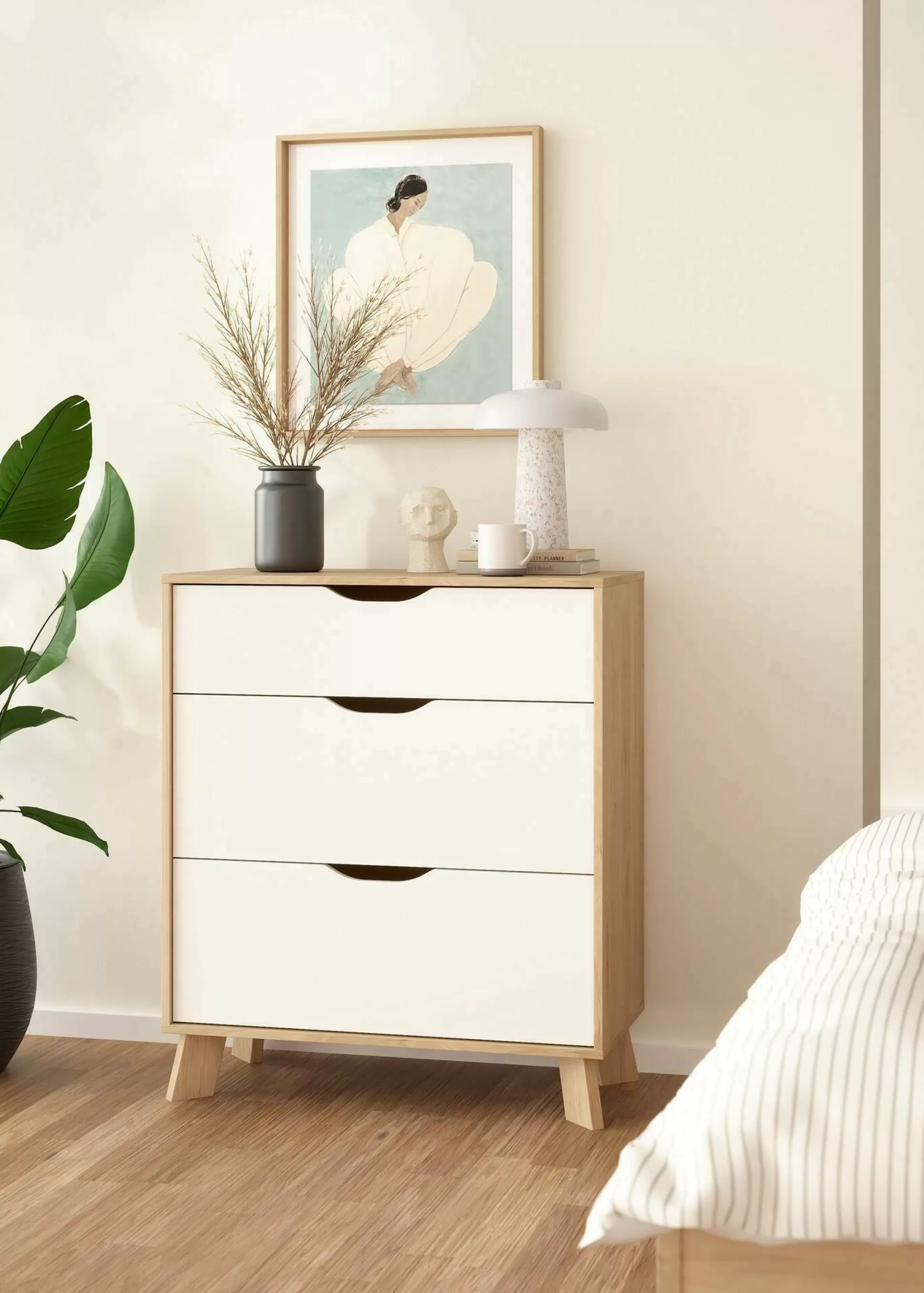 Dmora Cassettiere<Cassettiera Drinco, 40x79 h92 cm, Rovere e Bianco