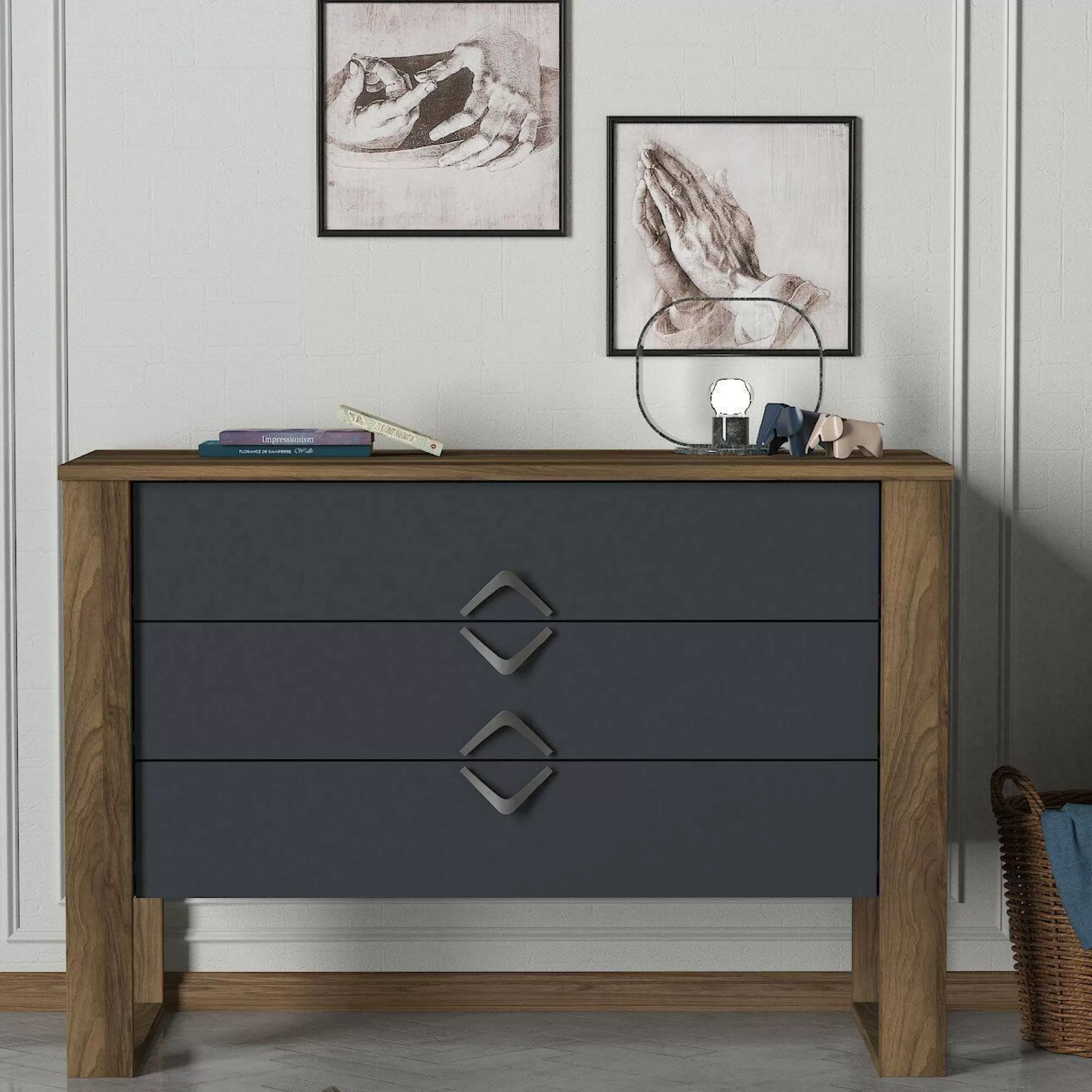 Dmora Cassettiere<Cassettiera Jova, 110x45 h76 cm, Noce e Antracite