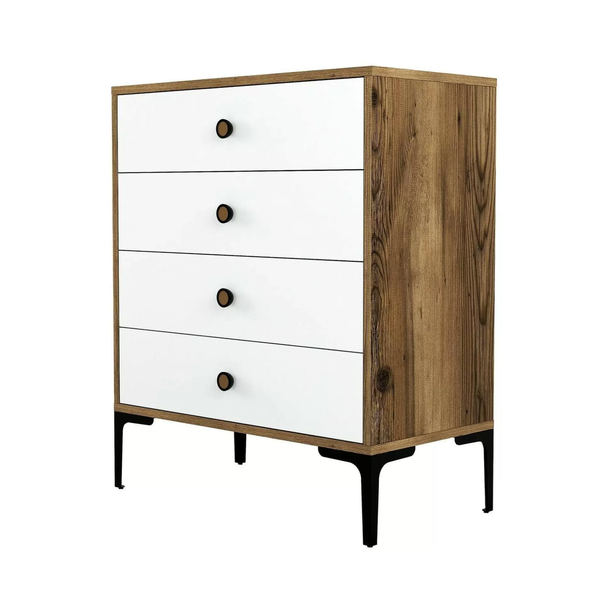Dmora Cassettiere<Cassettiera Molly, 76x40h91 cm, Noce e Bianco