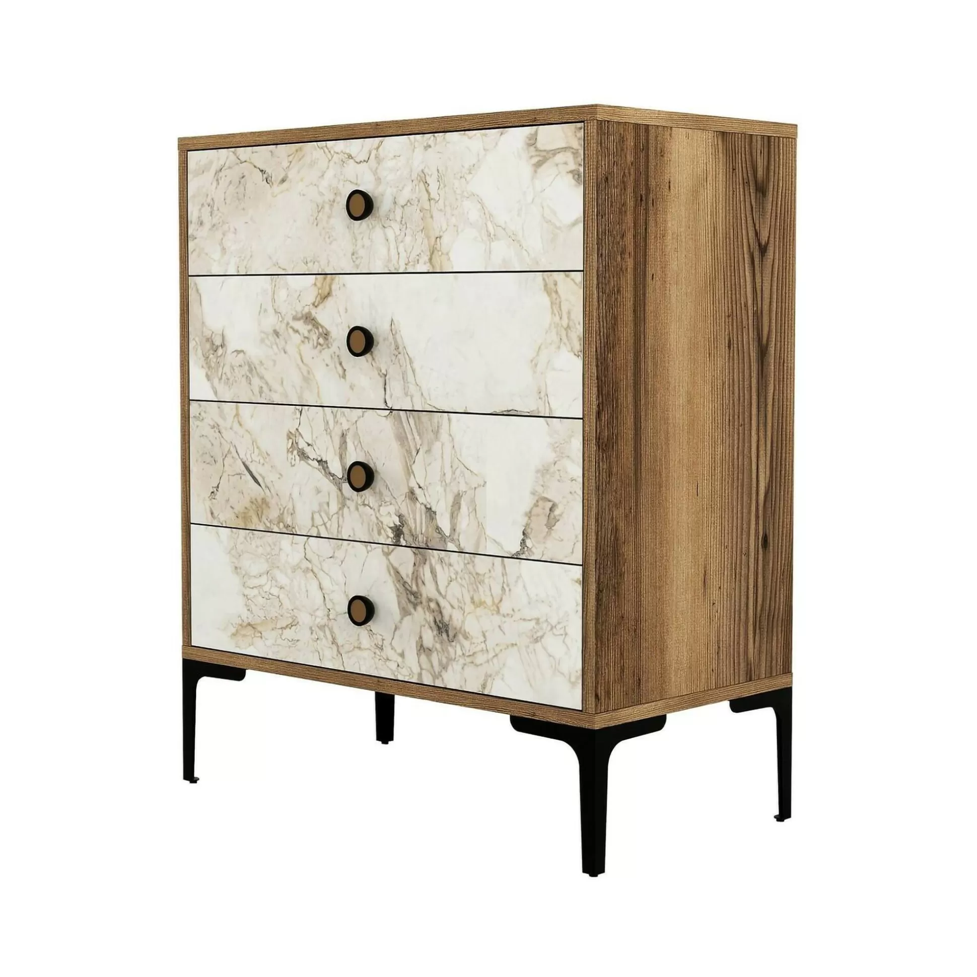 Dmora Cassettiere<Cassettiera Molly, 76x40h91 cm, Noce e Bianco