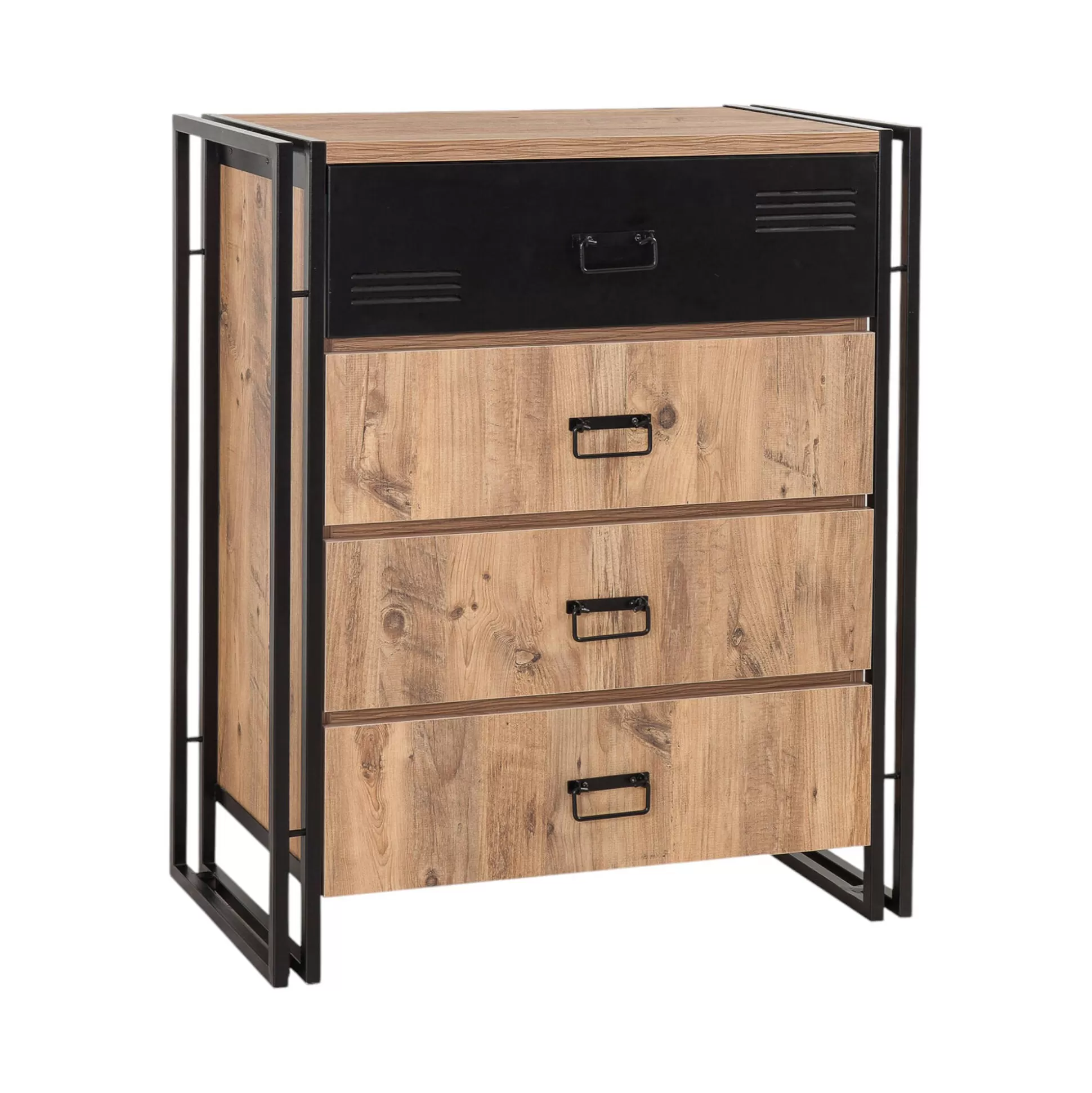 Dmora Cassettiere<Cassettiera Nicolas, 90x40 h100 cm, Quercia e Nero