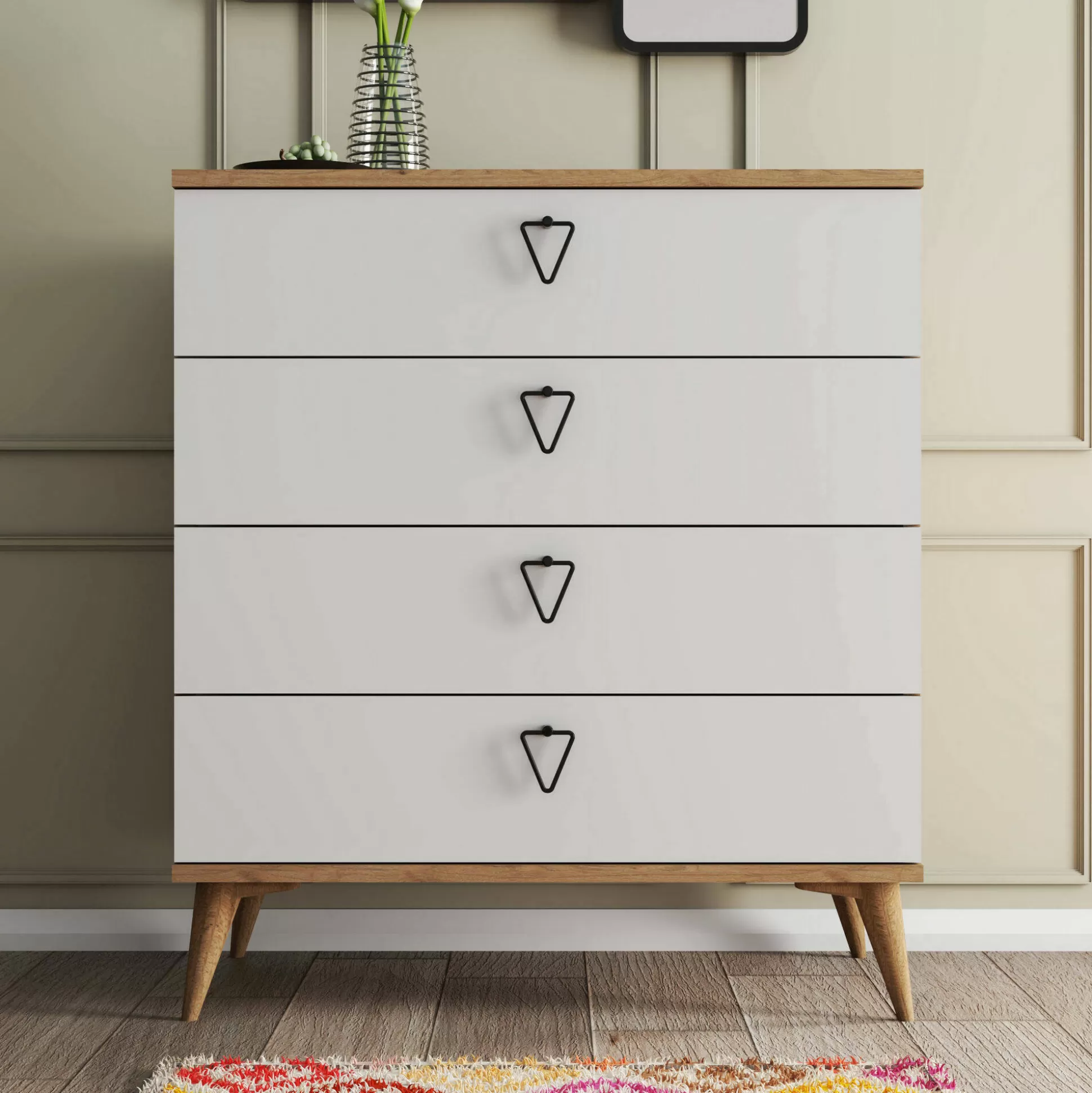 Dmora Cassettiere<Cassettiera Paula, 80x45 h91 cm, Quercia e Bianco