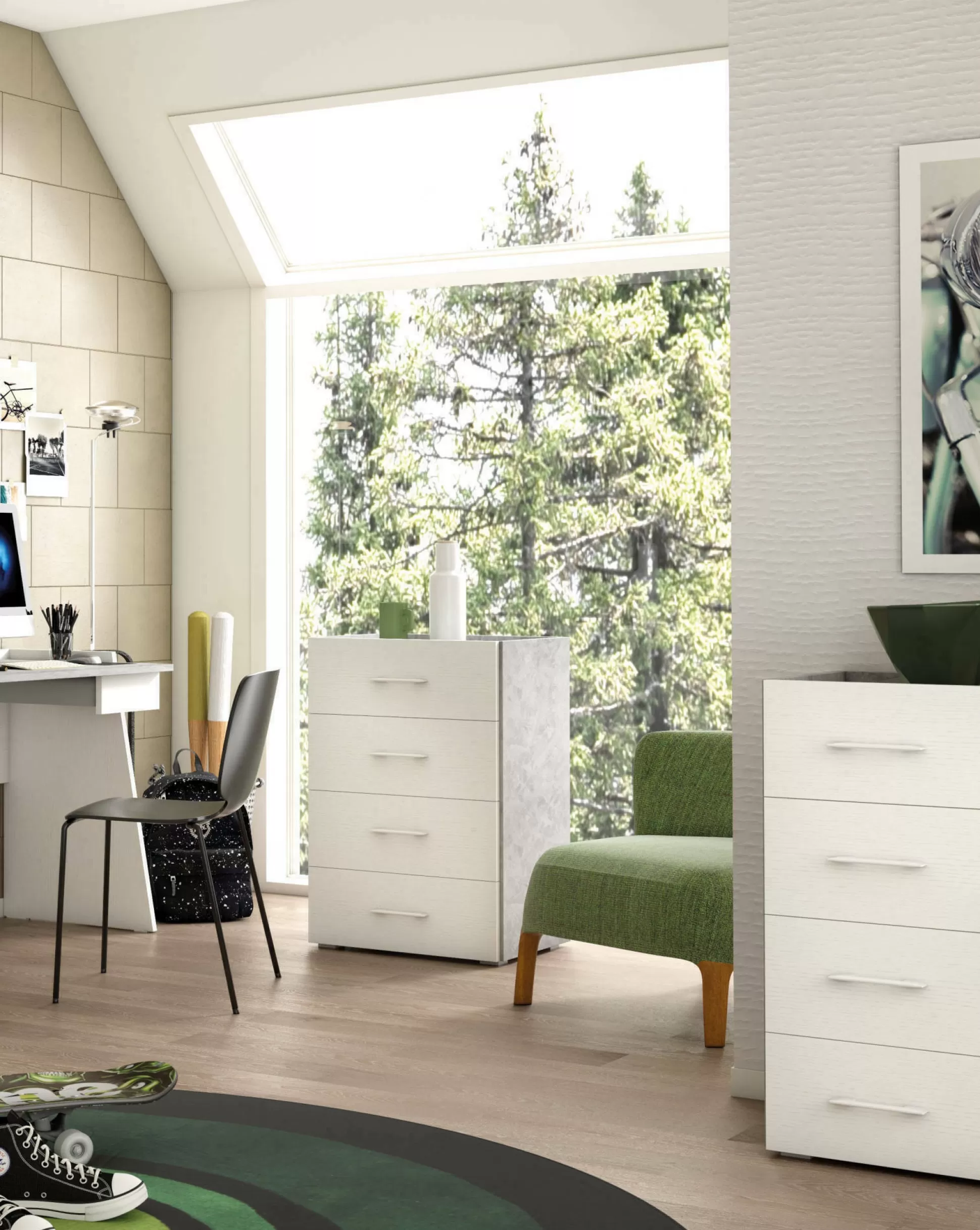 Dmora Cassettiere<Cassettiera Solano, 60x41h87 cm, Cemento e Bianco