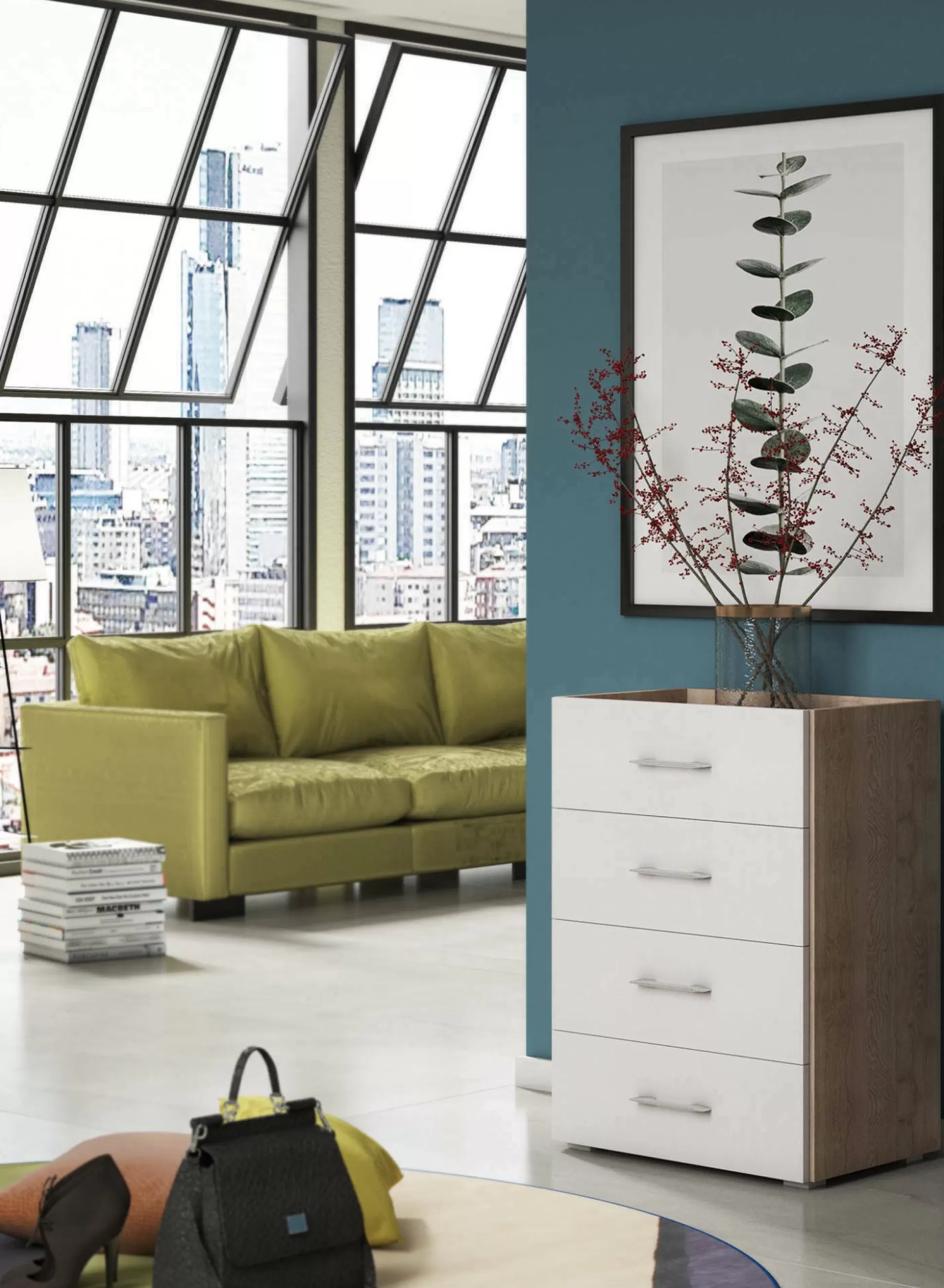 Dmora Cassettiere<Cassettiera Solano, 60x41h87 cm, Rovere e Bianco