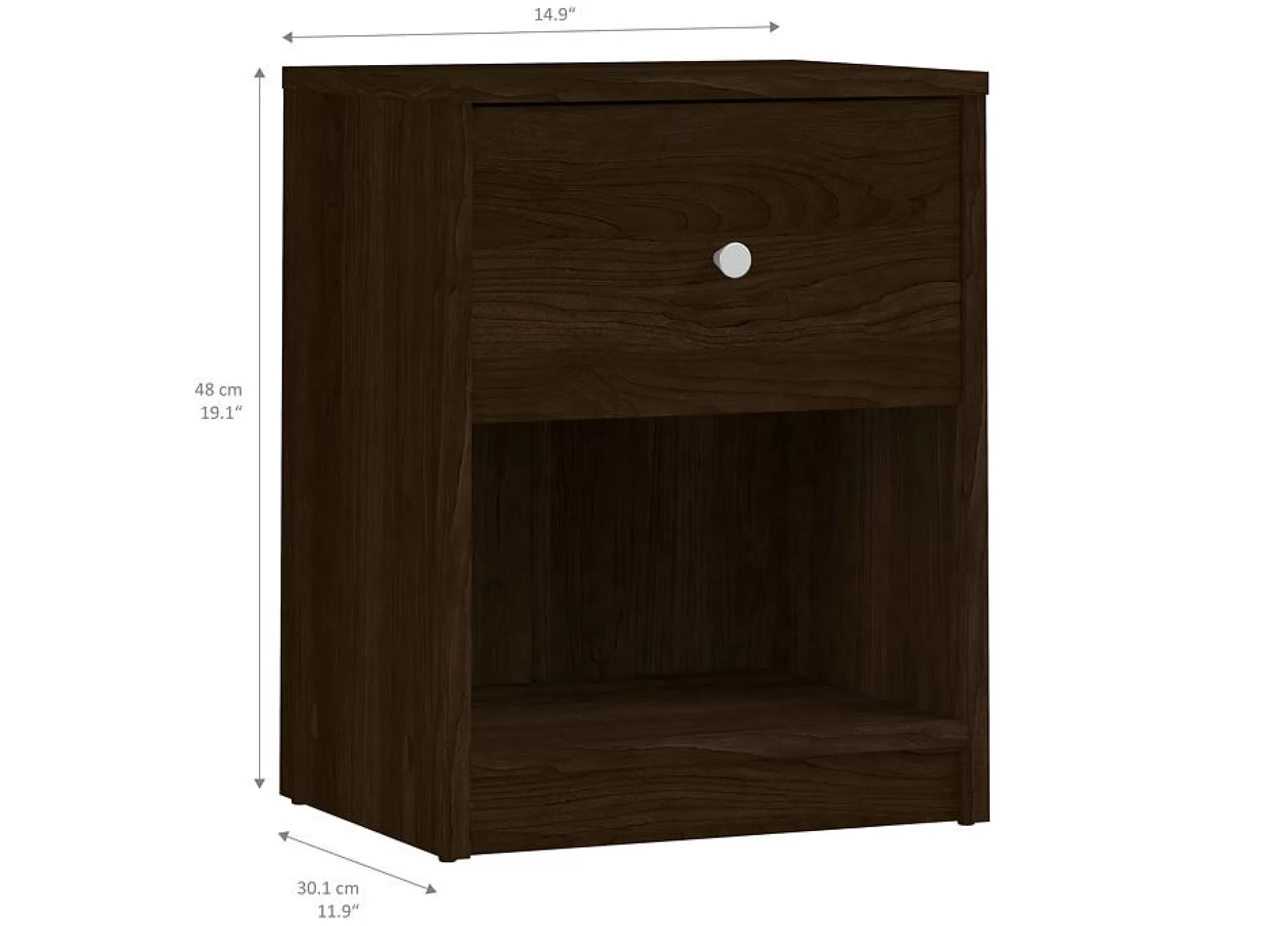 Dmora Comodini<Comodino a un cassetto, colore marrone, cm 37.9 x 48.4 x 30.1