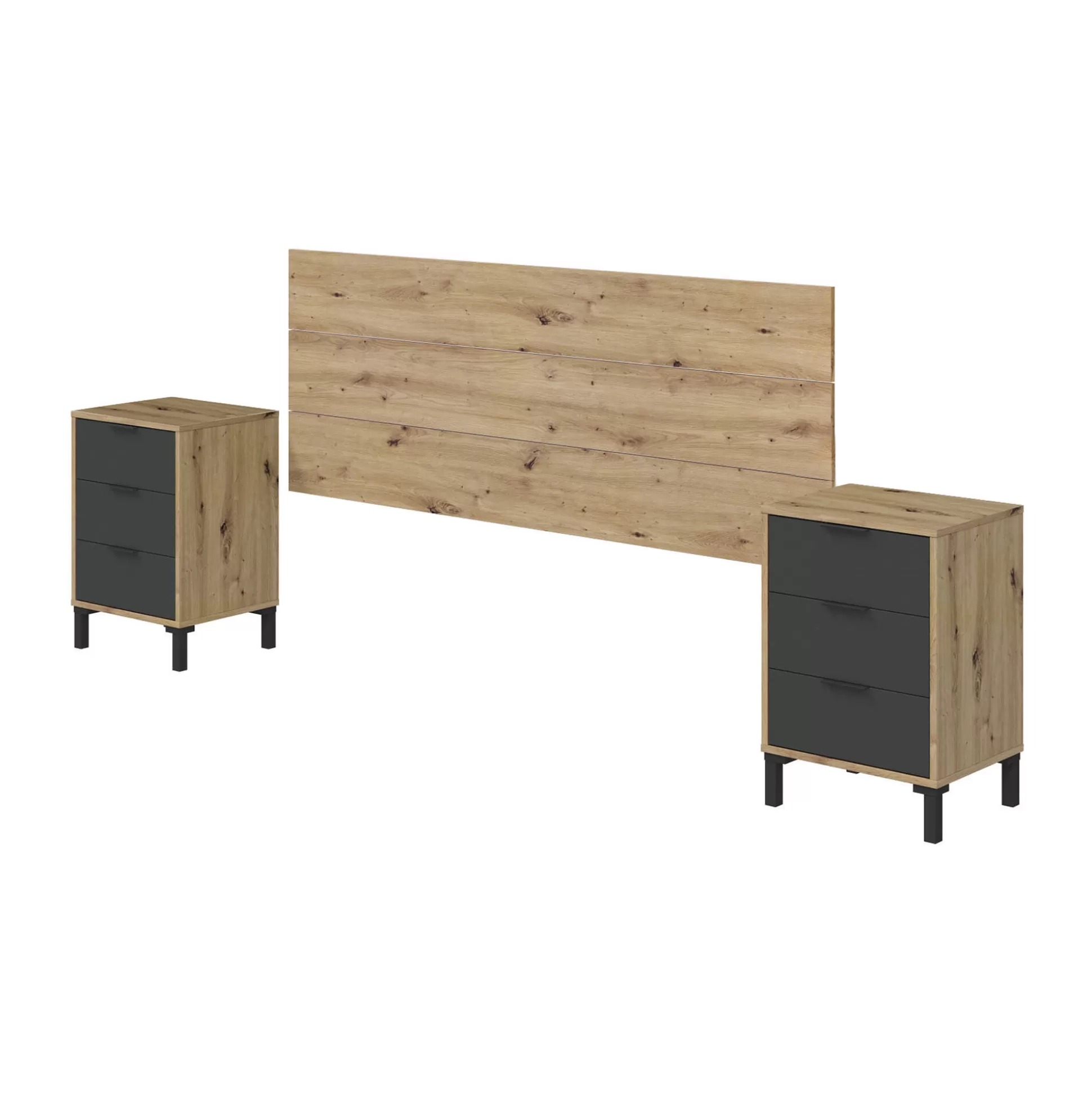 Dmora Comodini<Comodino Allan, 160x2 cm, Rovere effetto nodi e Antracite