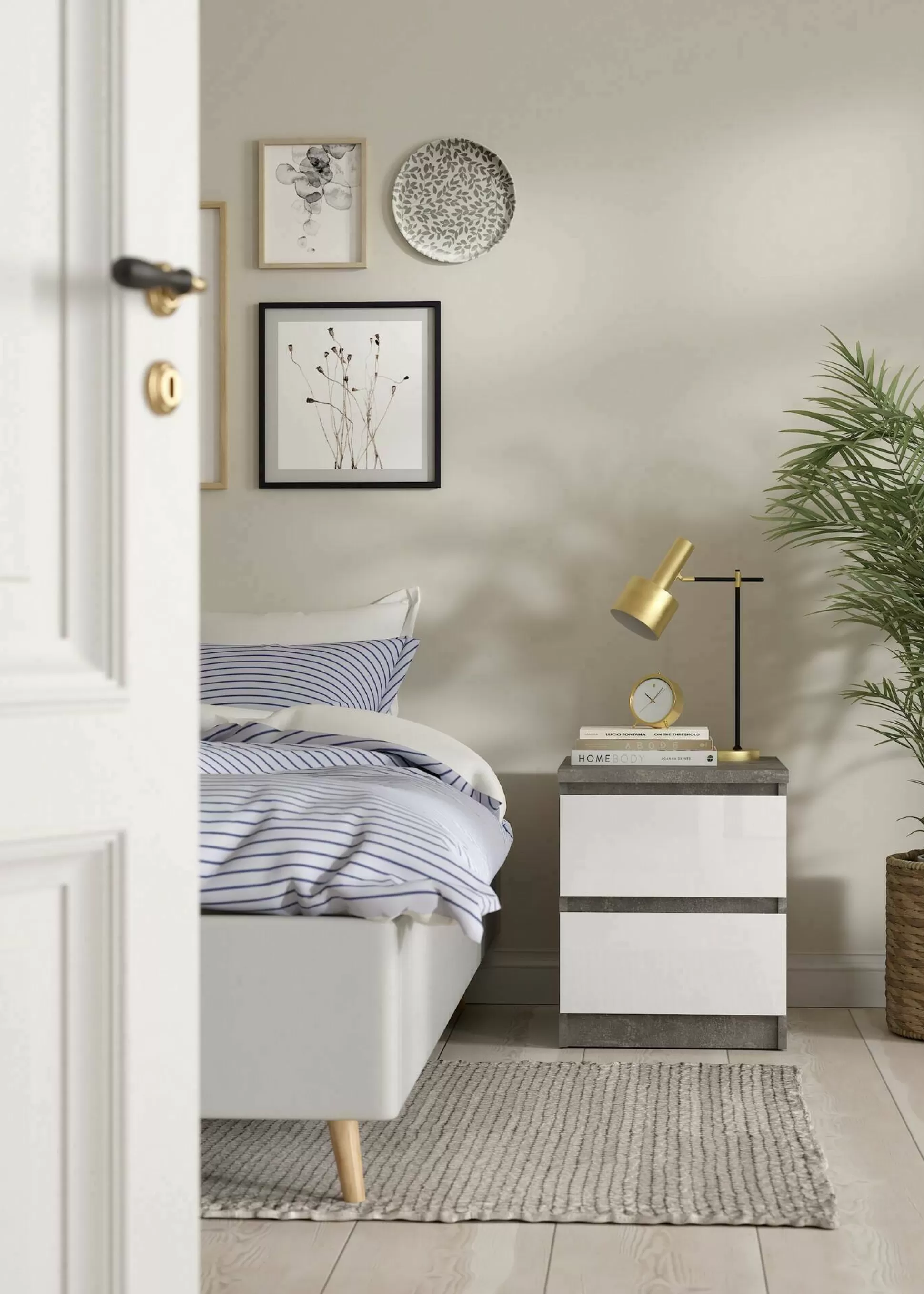 Dmora Comodini<Comodino Azar, 50x40 h50 cm, Cemento e Bianco